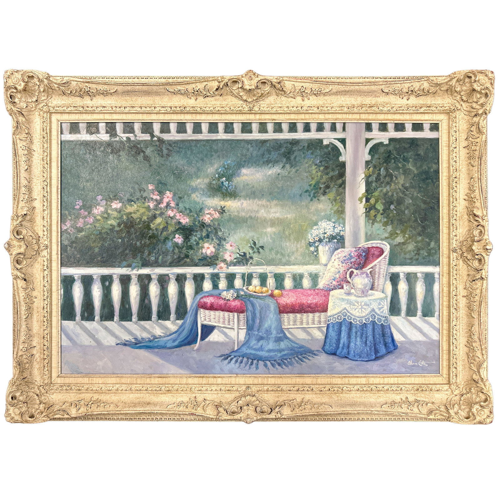 ALAN COTE, PAINTING: Alan Cote (American, b. 1937), "Garden." Oil on canvas, signed lower right. Image: 23.43"h x 35.43"w (59.5 x 90 cm); Overall (With Frame): 32.09"h x 43.9"w (81.5 x 111.5 cm)