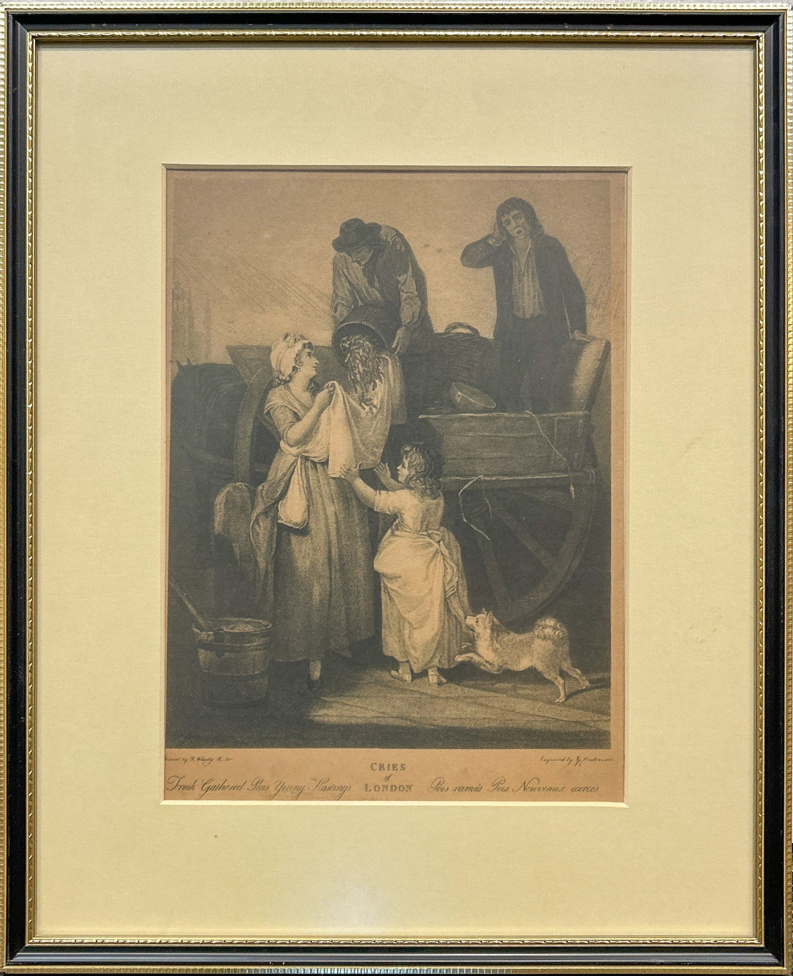 FRANCIS WHEATLEY, PRINT: Francis Wheatley, "Cries of London." Lithograph. Image: 9.84"h x 7.28"w (25 x 18.5 cm); Overall (With Frame): 15.16"h x 12.4"w (38.5 x 31.5 cm)
