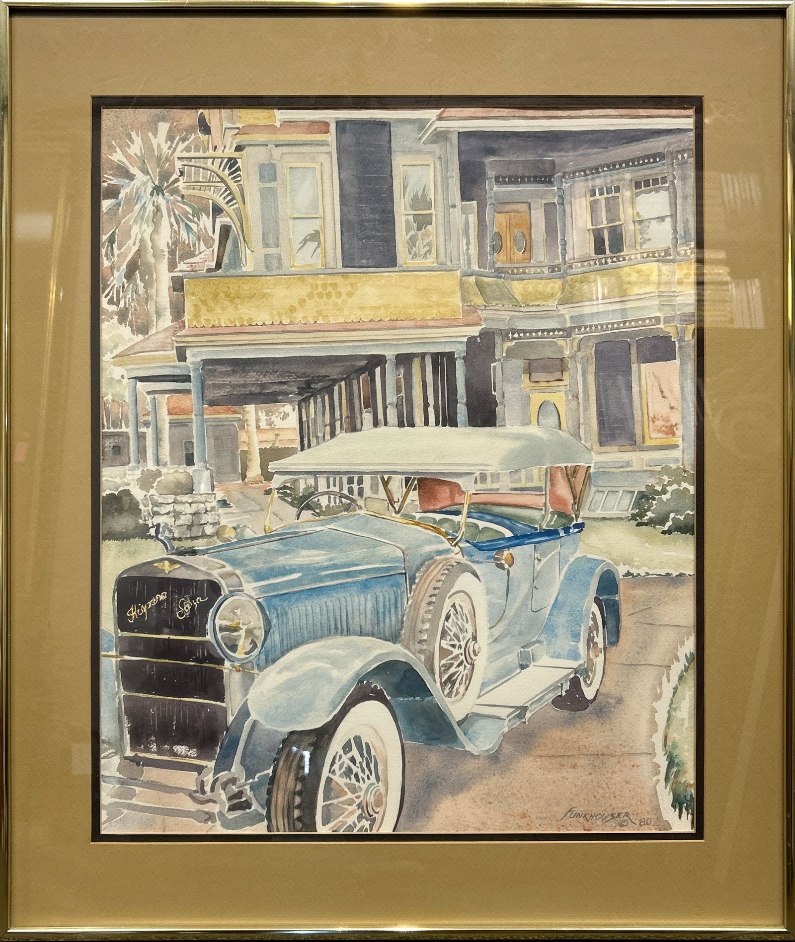 AMERICAN SCHOOL, WATERCOLOR: American School (20th century), "Vintage Car." Watercolor on paper, signed lower right. Image: 20.28"h x 16.54"w (51.5 x 42 cm); Overall (With Frame): 26.38"h x 22.24"w (67 x 56.5 cm)