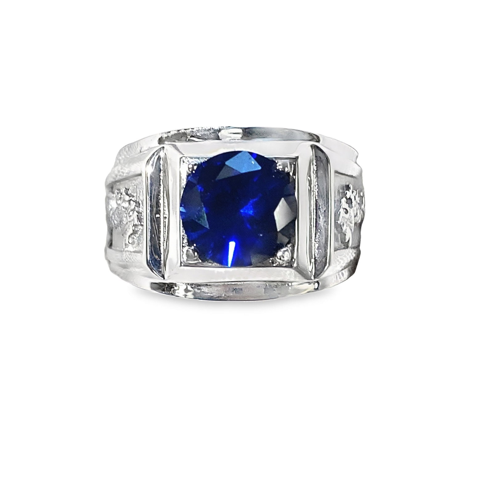 LAB SAPPHIRE RING: Lab sapphire ring. Size: 11