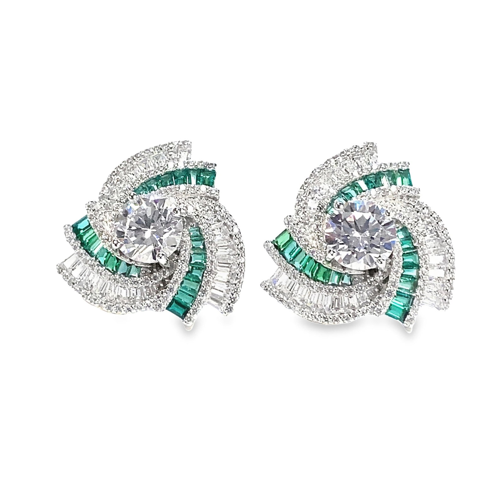 (LOT OF 2) LAB EMERALD AND DIAMOND EARRINGS: (lot of 2) Lab emerald and diamond earrings. D: 2.85 ct (x2) d: 2.715 ct (x2)