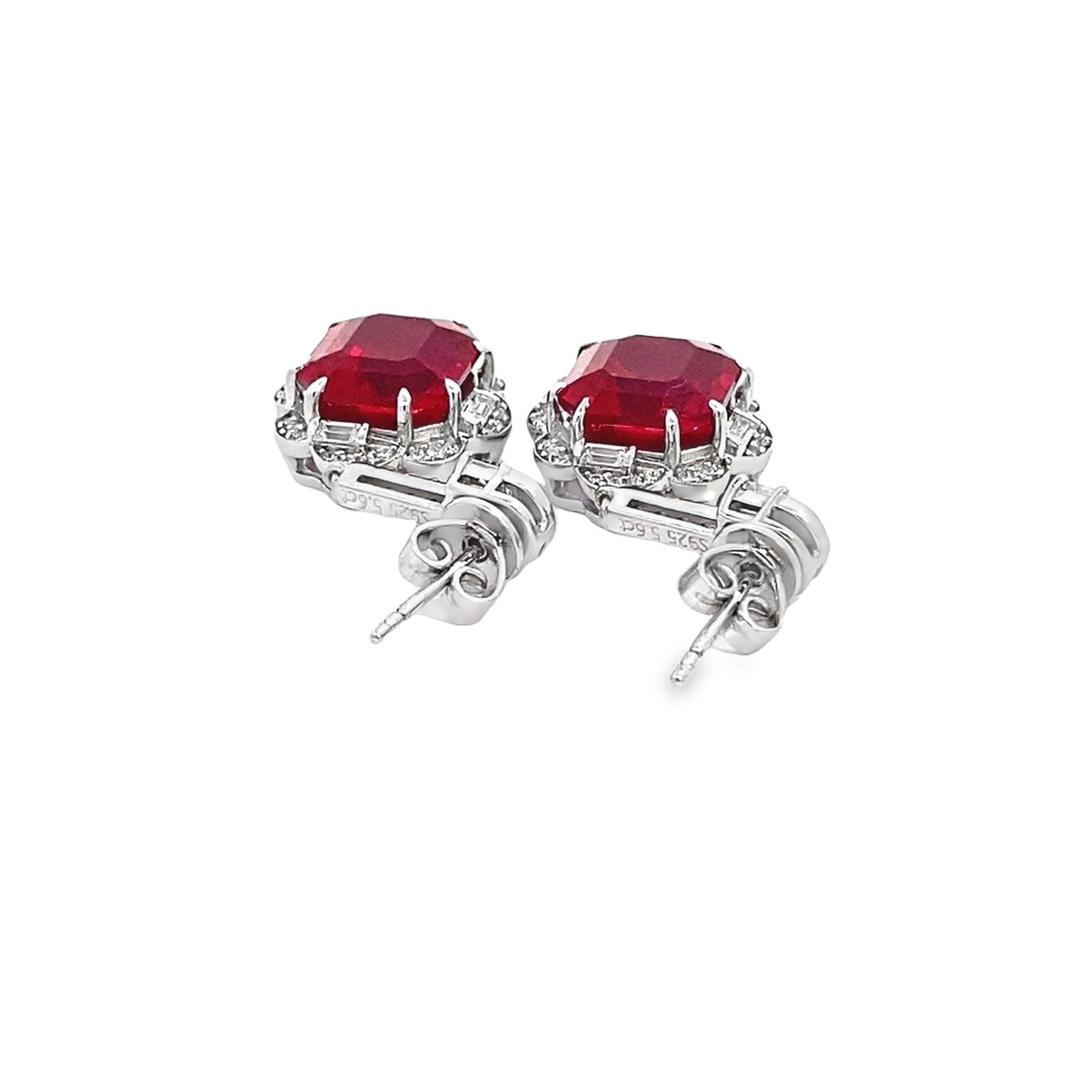 LAB RUBY AND DIAMOND EARRINGS OVER STERLING SILVER - 4