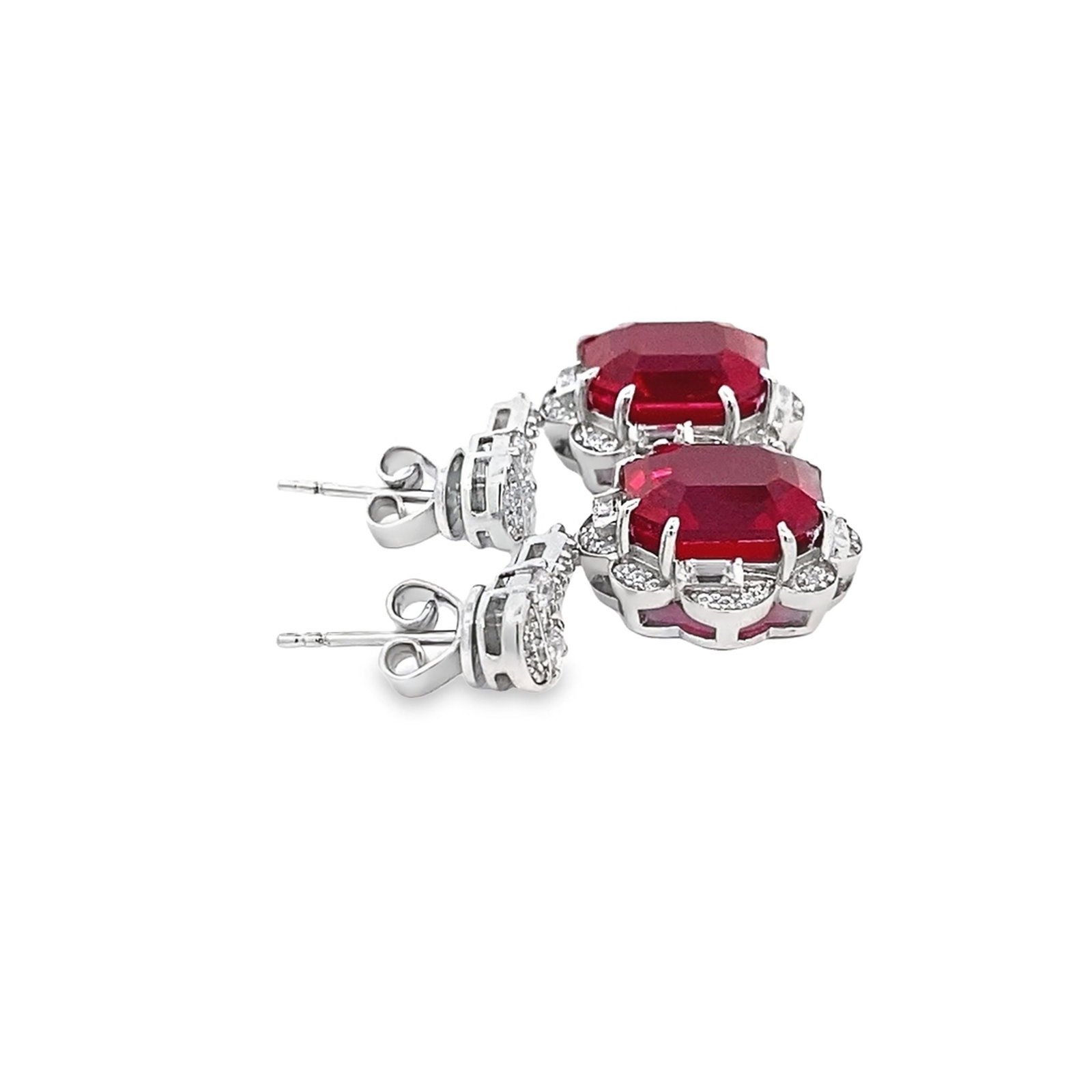 LAB RUBY AND DIAMOND EARRINGS OVER STERLING SILVER - 5