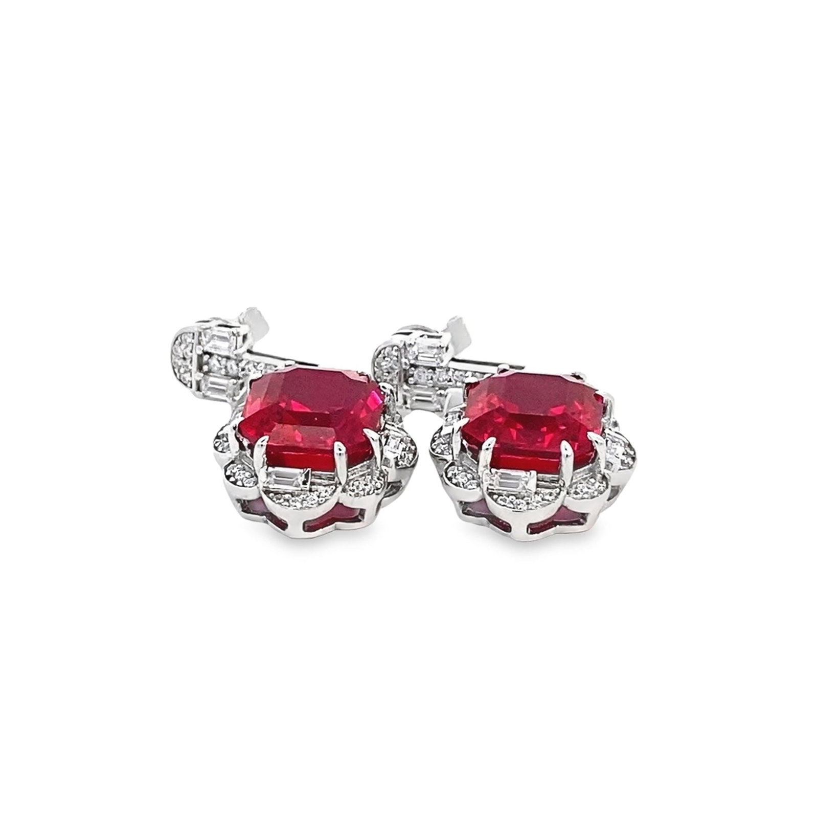 LAB RUBY AND DIAMOND EARRINGS OVER STERLING SILVER - 6