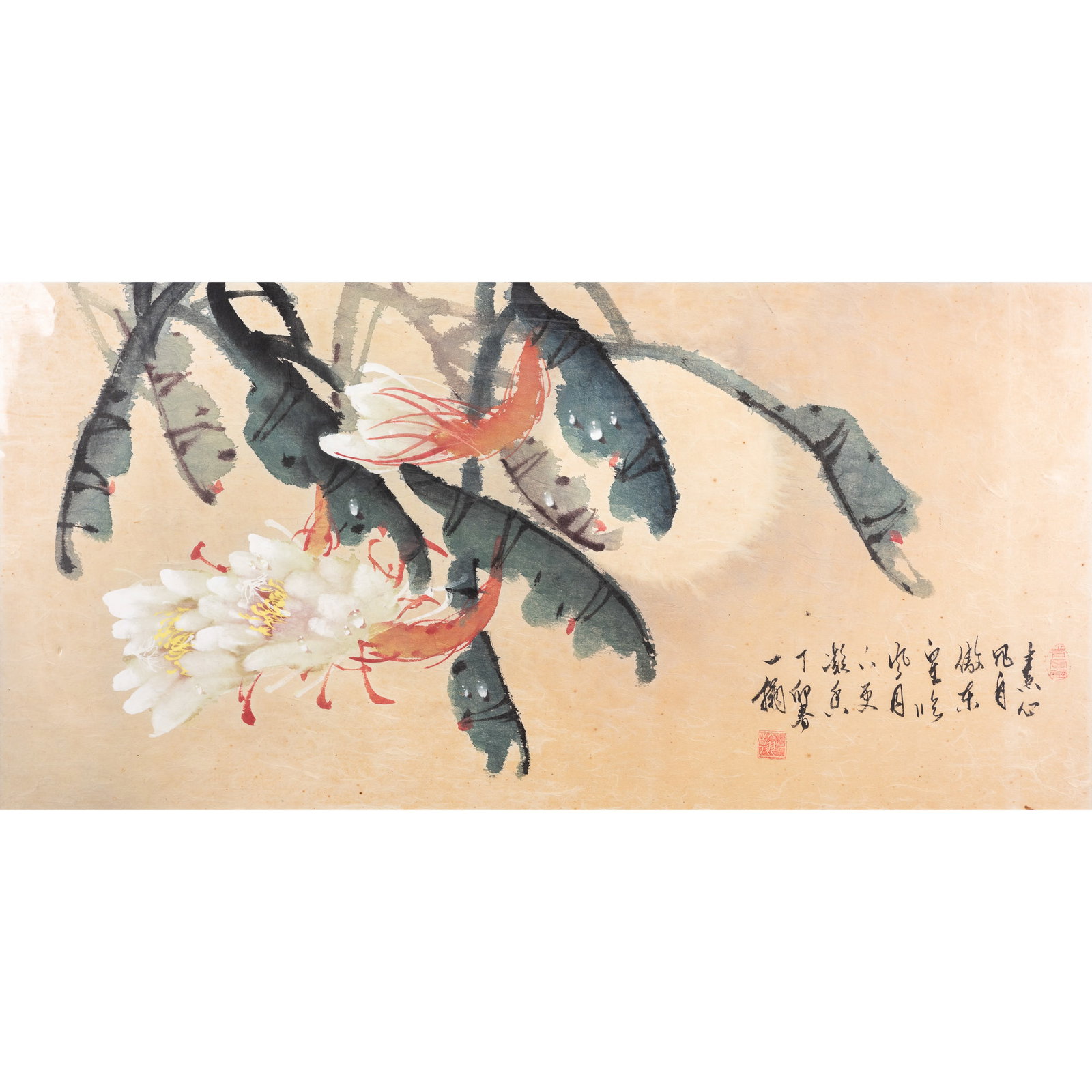 ANONYMOUS, FLOWERS: Anonymous, flowers. Ink and color on paper, mounted and framed. H46 x 94 cm Provenance: Estate sale from Reno, NV.
