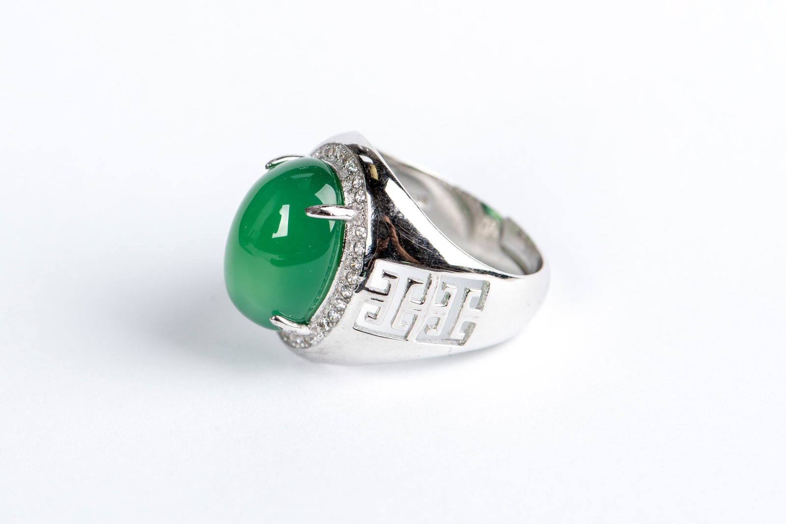 JADEITE AND STERLING SILVER RING - 2