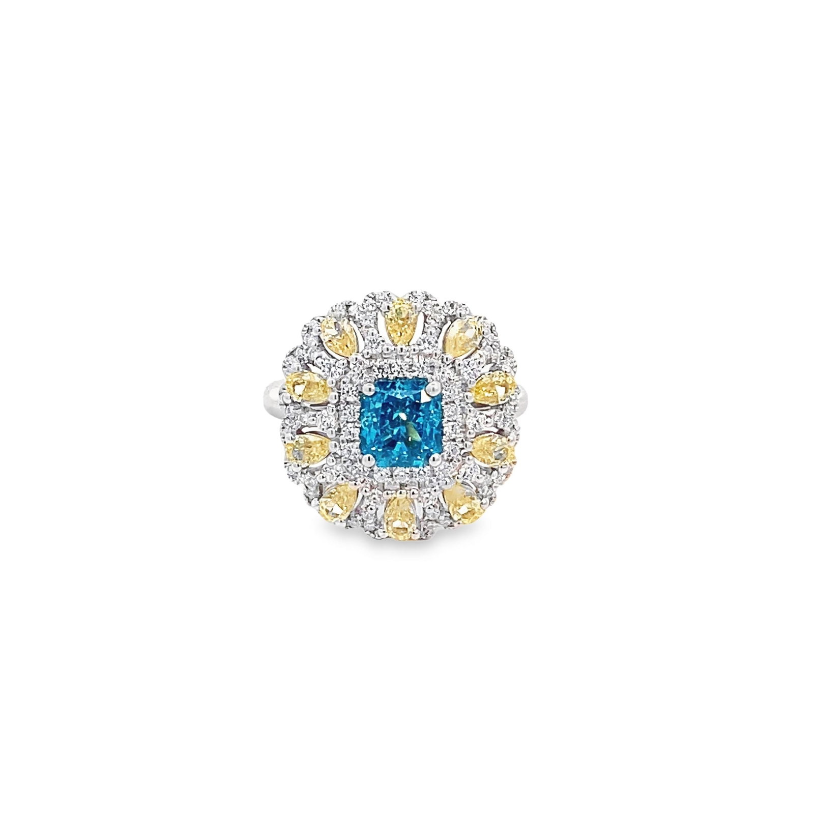 LAB TOPAZ AND DIAMOND RING: Lab topaz and diamond ring. Size: 6.75