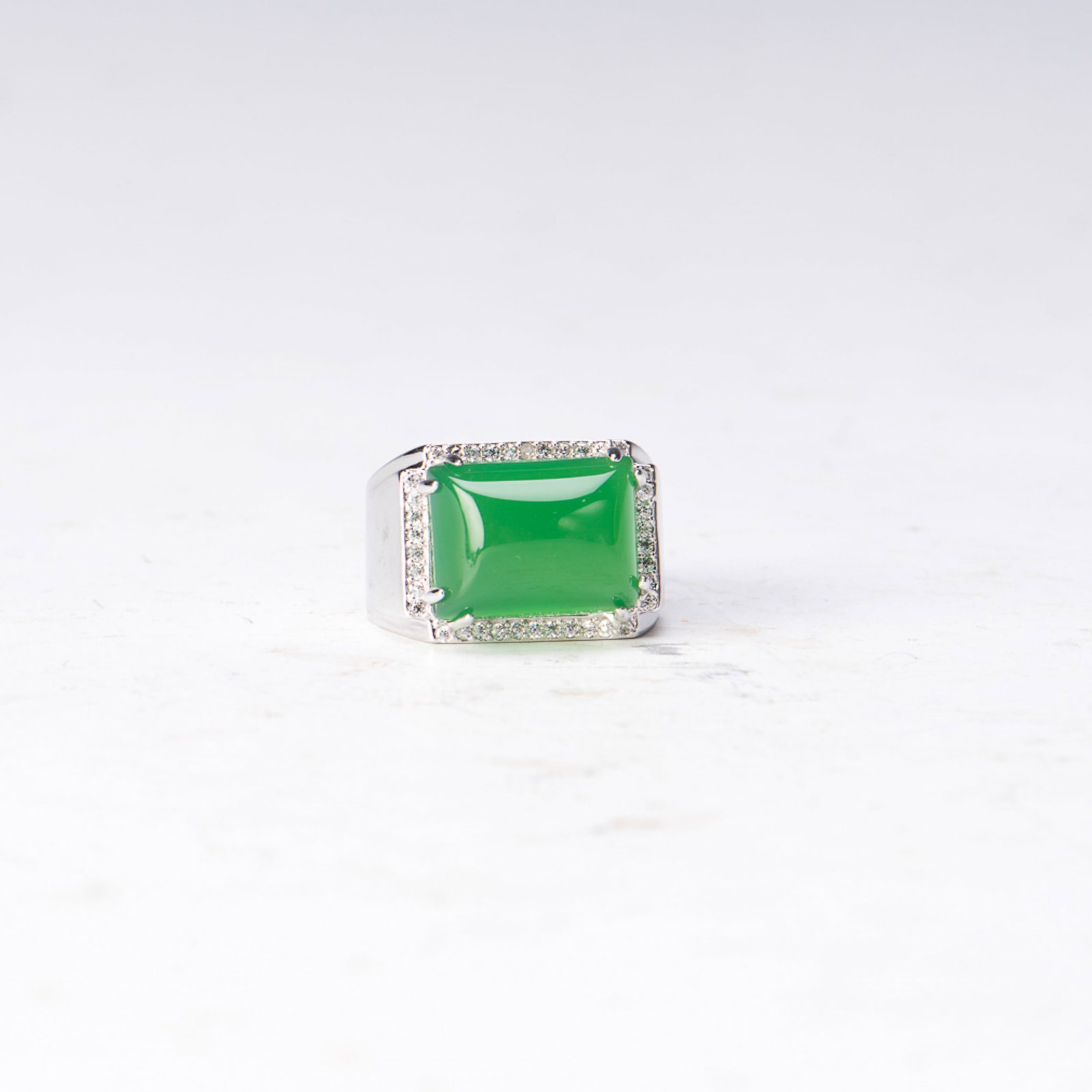 GREEN STONE RING, POSSIBLY JADEITE - 2