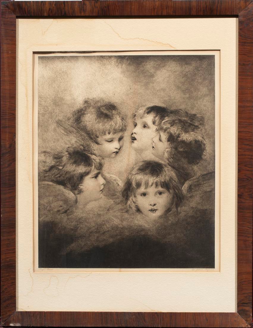 SIR JOSHUA REYNOLDS, AFTER, PRINT: After Sir Joshua Reynolds (British, 1723-1792), "Angel Heads." Offset print. Overall (with frame): 21.25"h x 16.25"w