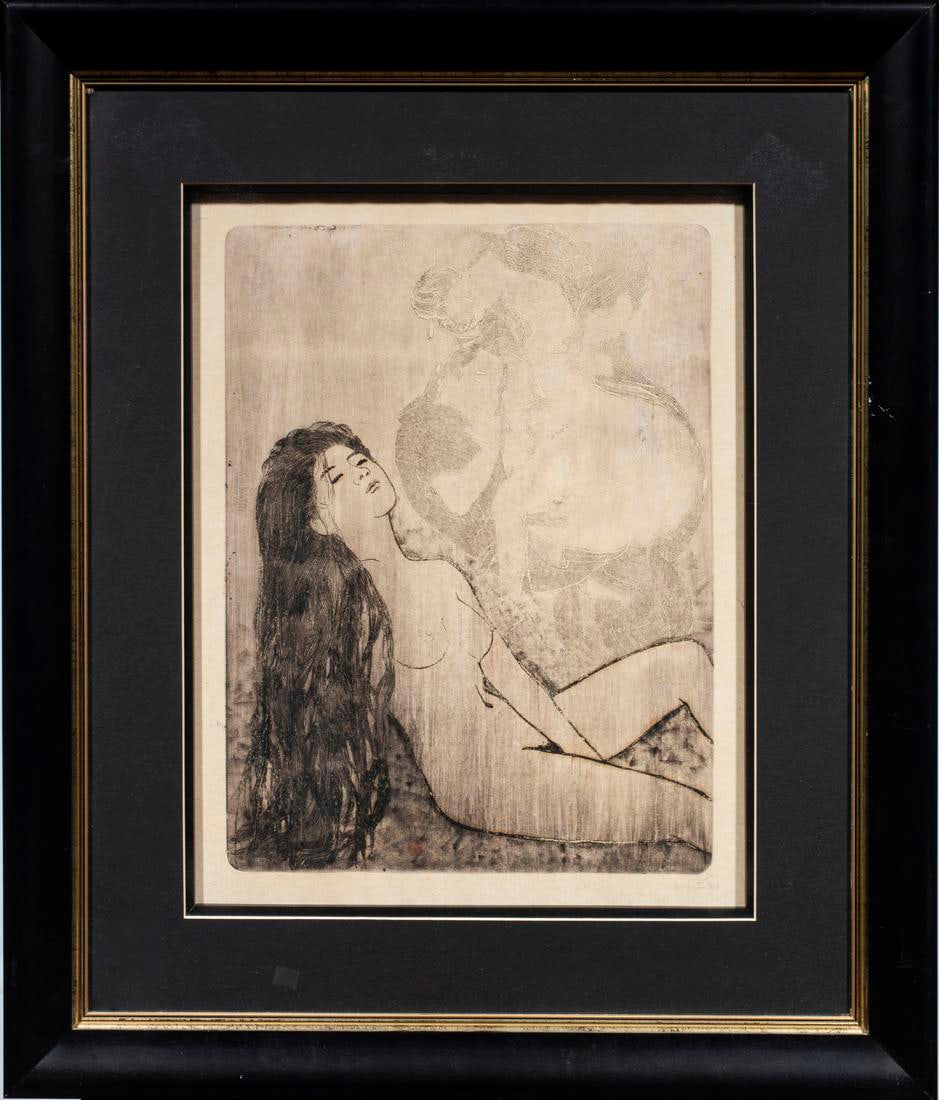JAPANESE SCHOOL (20TH CENTURY), PRINT: Japanese School (20th century), "Nude," 1996. Etching, pencil signed indistinctly and dated lower right. Overall (with frame): 26"h x 22"w