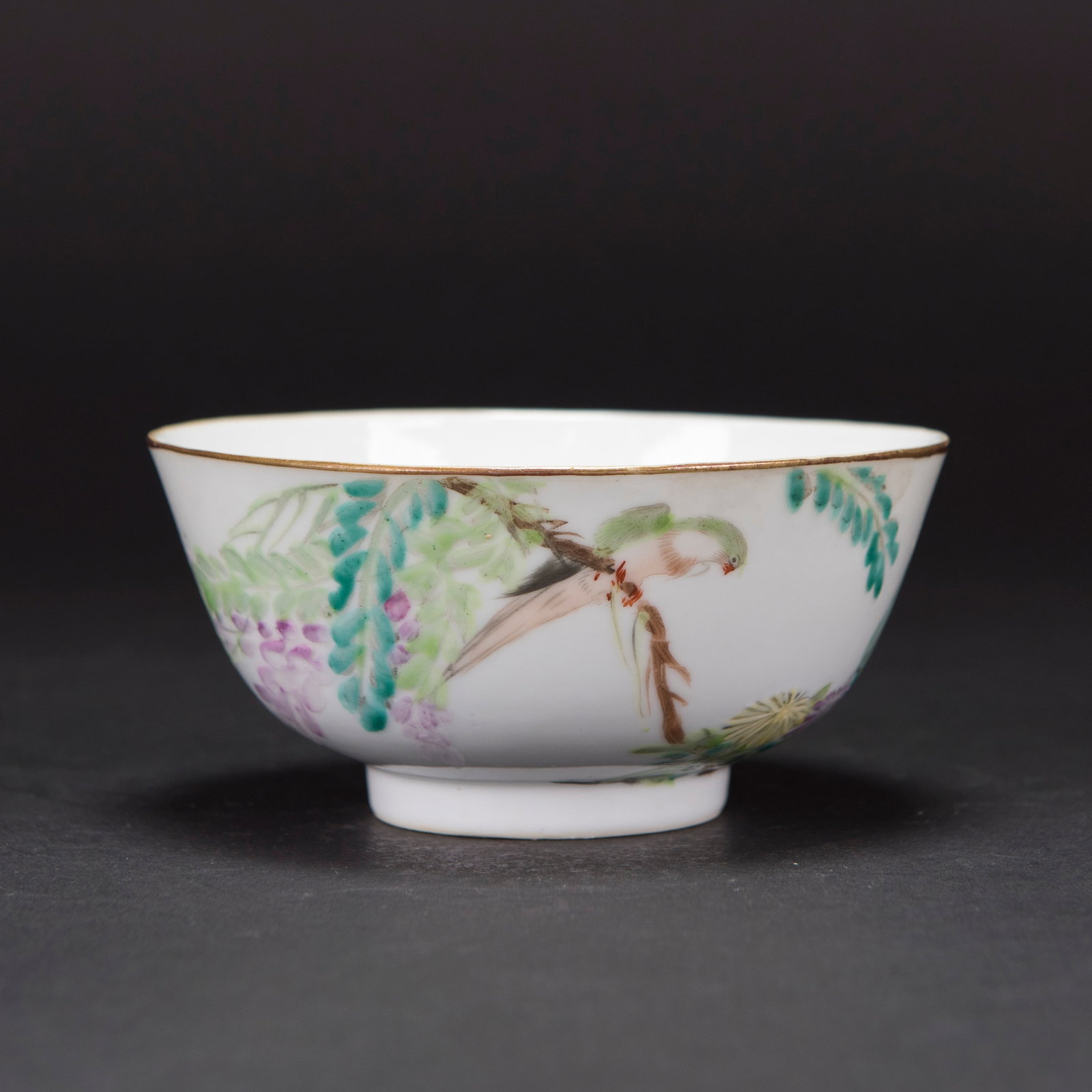 A QIANJIANG ENAMELED 'FLOWER AND BIRD' BOWL, 19TH/20TH CENTURY: A Chinese Qianjiang enameled 'flower and bird' bowl, 19th/20th century. 13.5 x 6 cm Provenance: Property from an estate in Southern California.