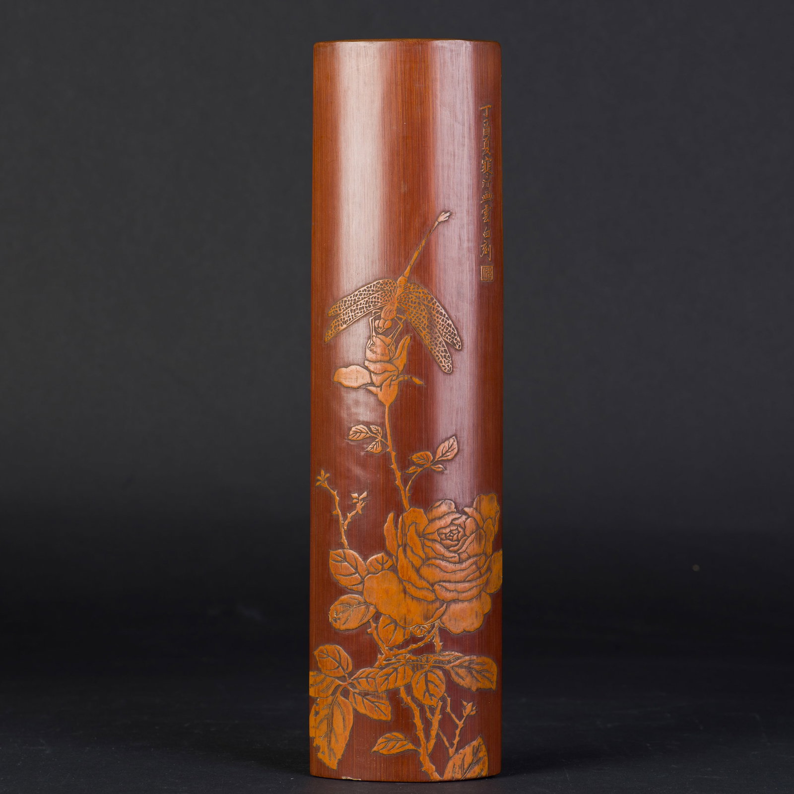 A BAMBOO-CARVED ARMREST WITH FLORAL MOTIF (1 of 5)