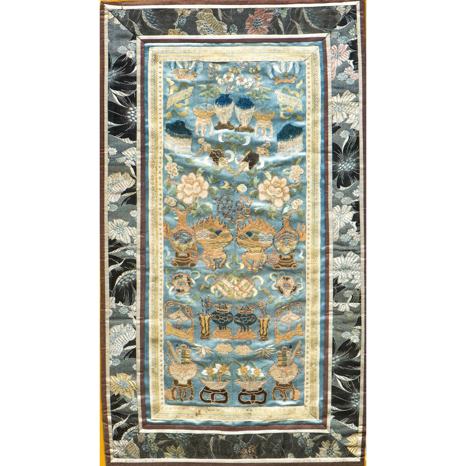 A CHINESE EMBROIDERED FLOWER FRAME (1 of 5)