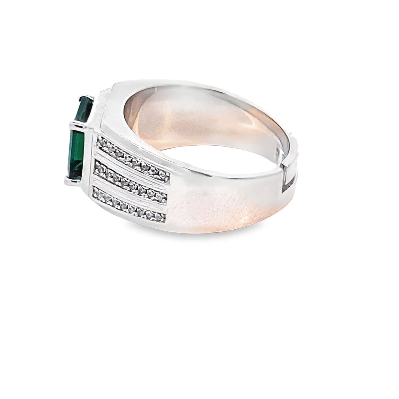 LAB EMERALD AND DIAMOND RING - 2