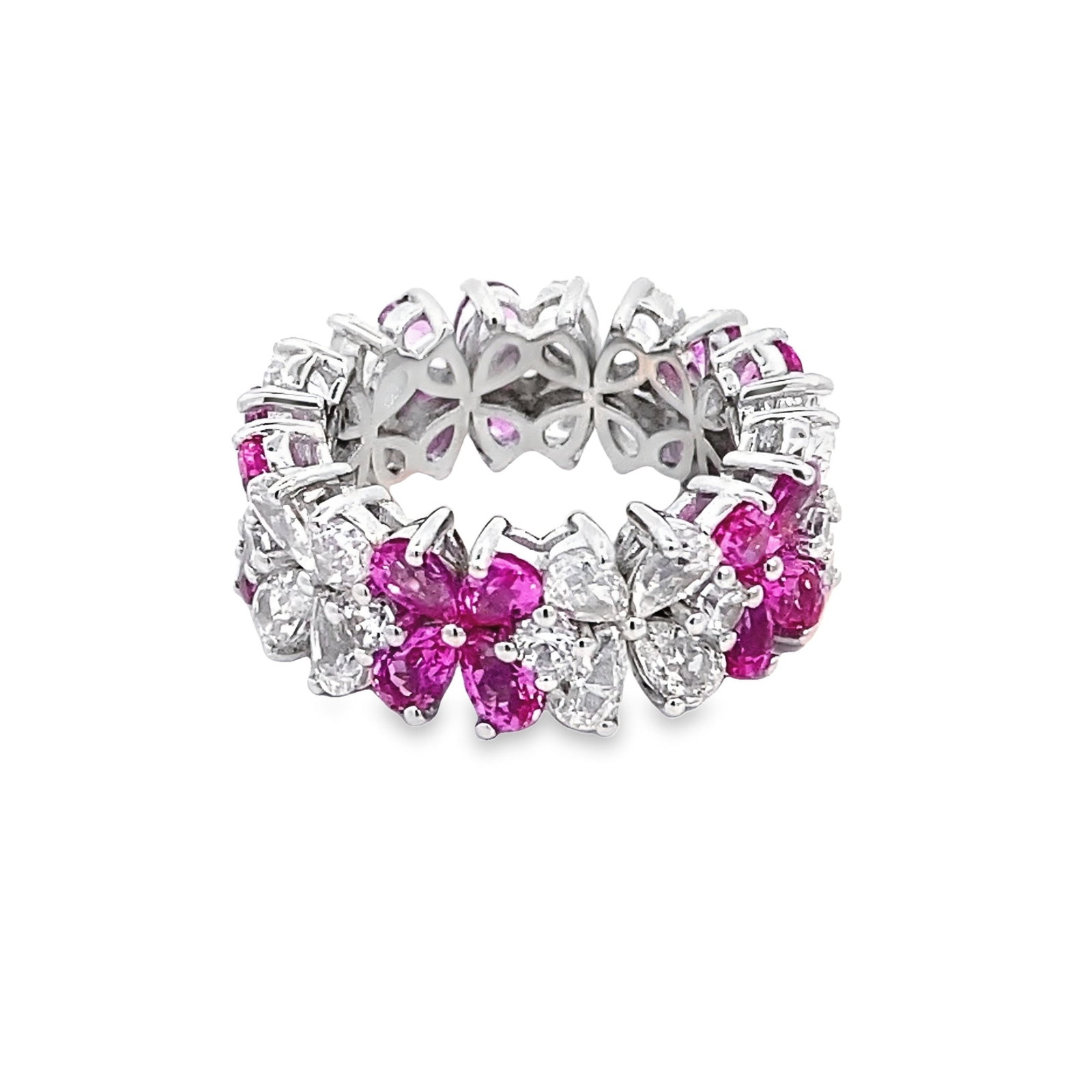 LAB RUBY AND DIAMOND BAND RING OVER STERLING SILVER (1 of 4)