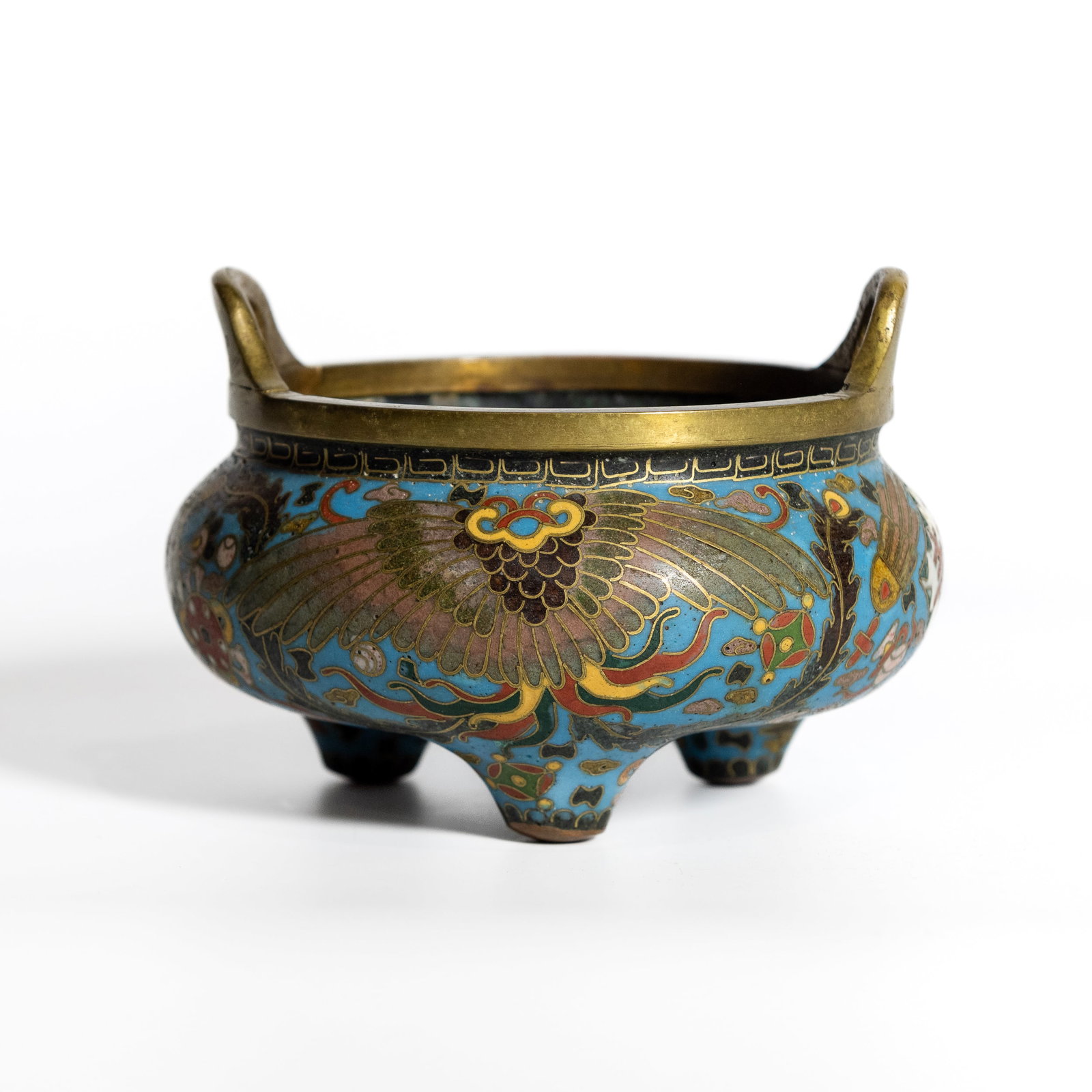 CHINESE CLOISONNE TRIPOD CENSER: Chinese cloisonne tripod censer. 3.35"h x 4.72"d (8.5 x 12 cm)