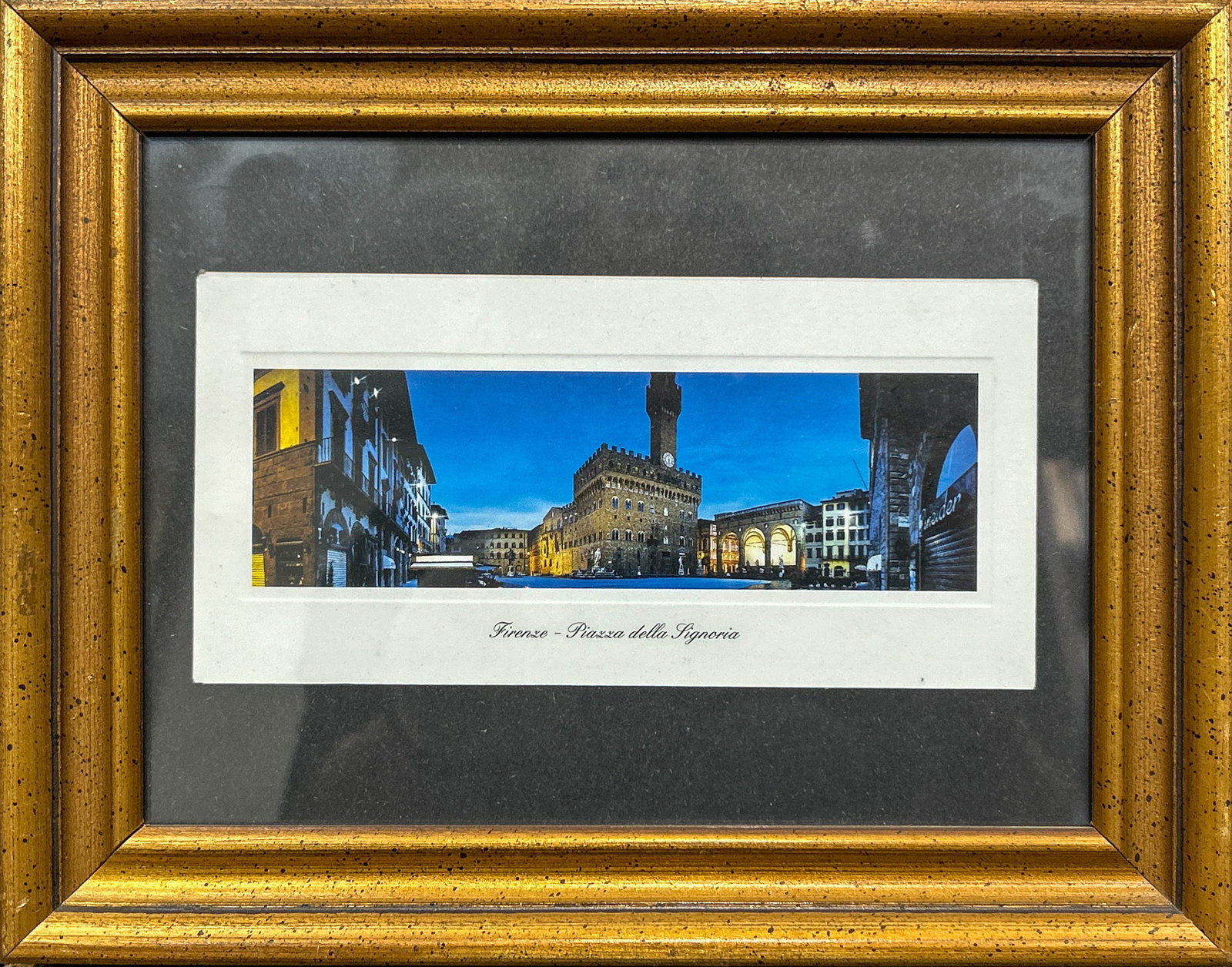 PIAZZA DELLA SIGNORIA, PRINT: Piazza Della Signoria. Print. Image: 1.77"h x 5.91"w (4.5 x 15 cm); Overall (with frame): 7.48"h x 9.45"w (19 x 24 cm)