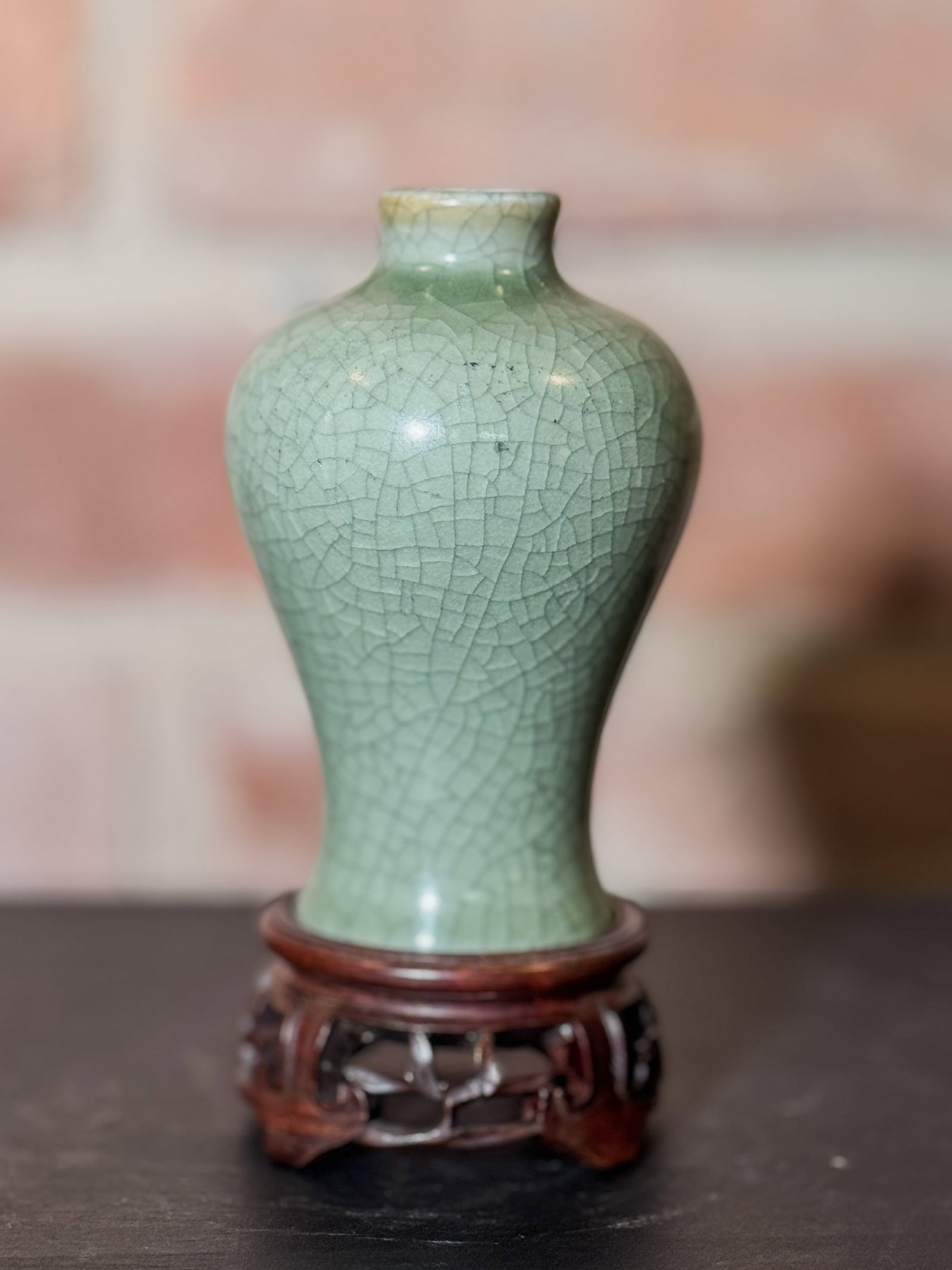 CHINESE CRACKLE CELADON MEIPING WITH BASE (1 of 16)