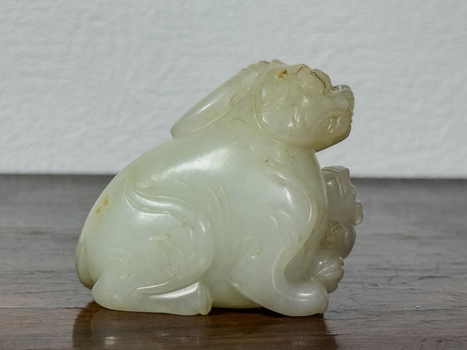 CHINESE CELADON JADE FOO LION GROUP - 10