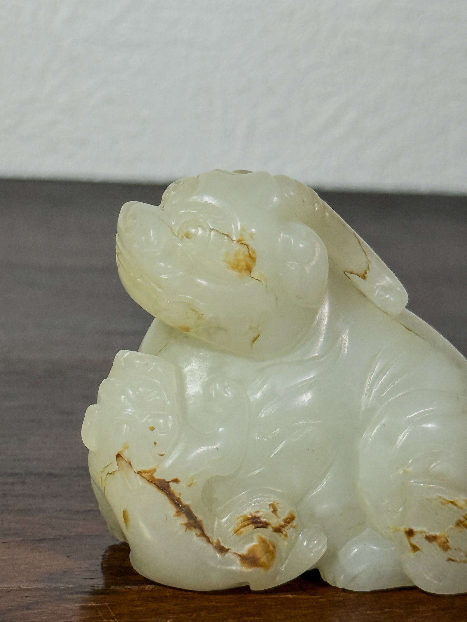 CHINESE CELADON JADE FOO LION GROUP - 2