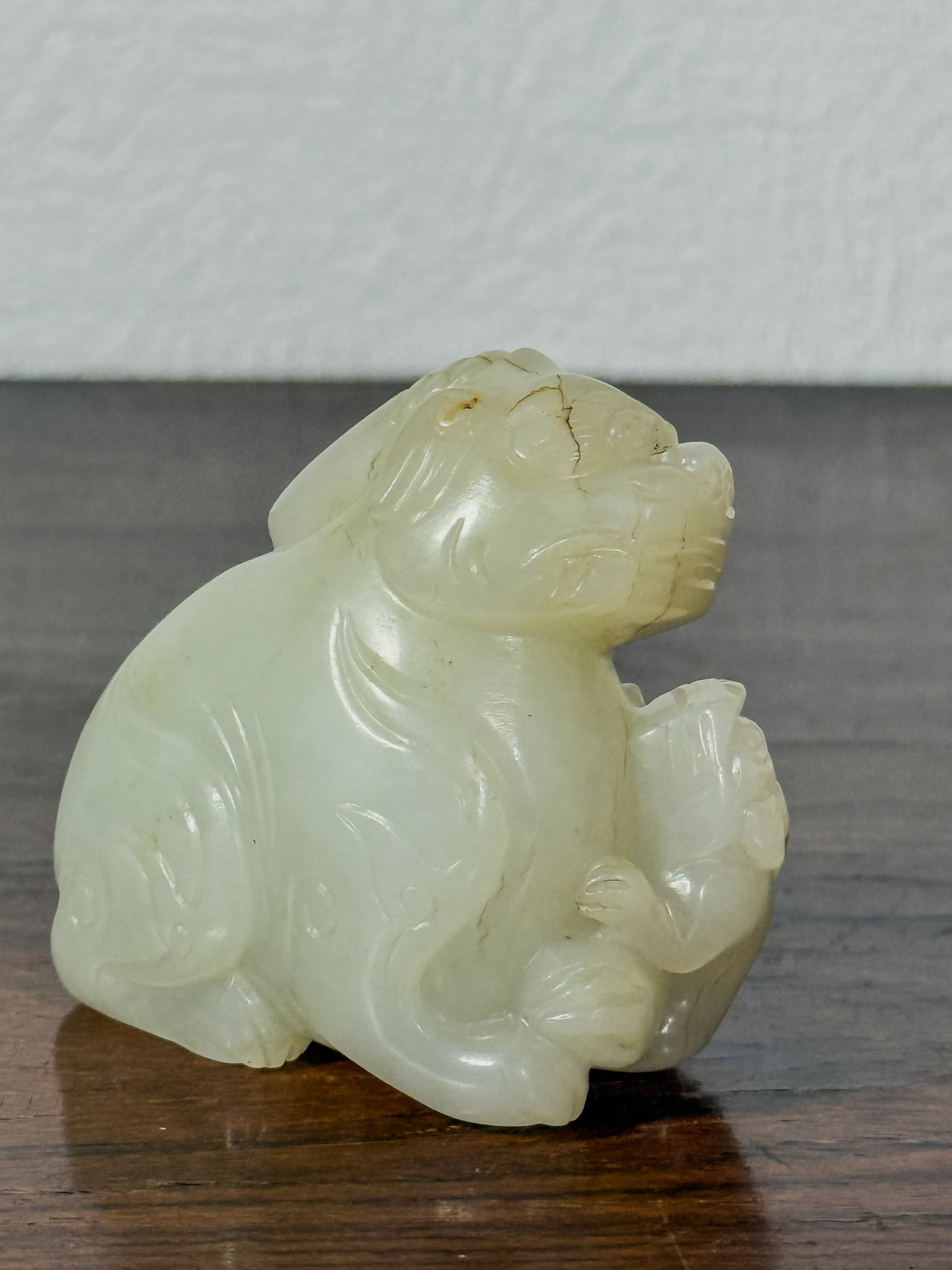 CHINESE CELADON JADE FOO LION GROUP - 5