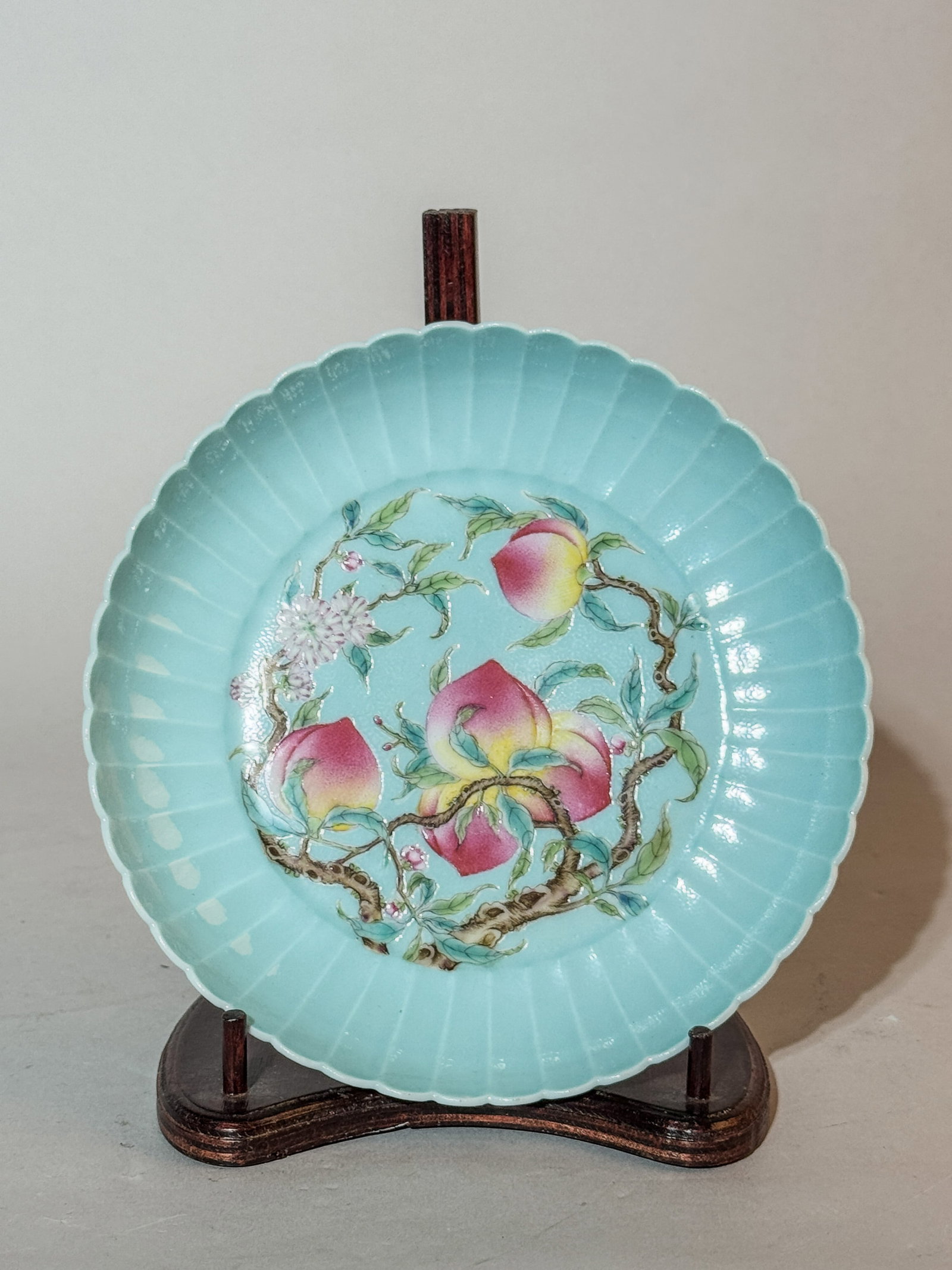 CHINESE TURQUOISE PORCELAIN DISH WITH PEACH SCENE (1 of 9)