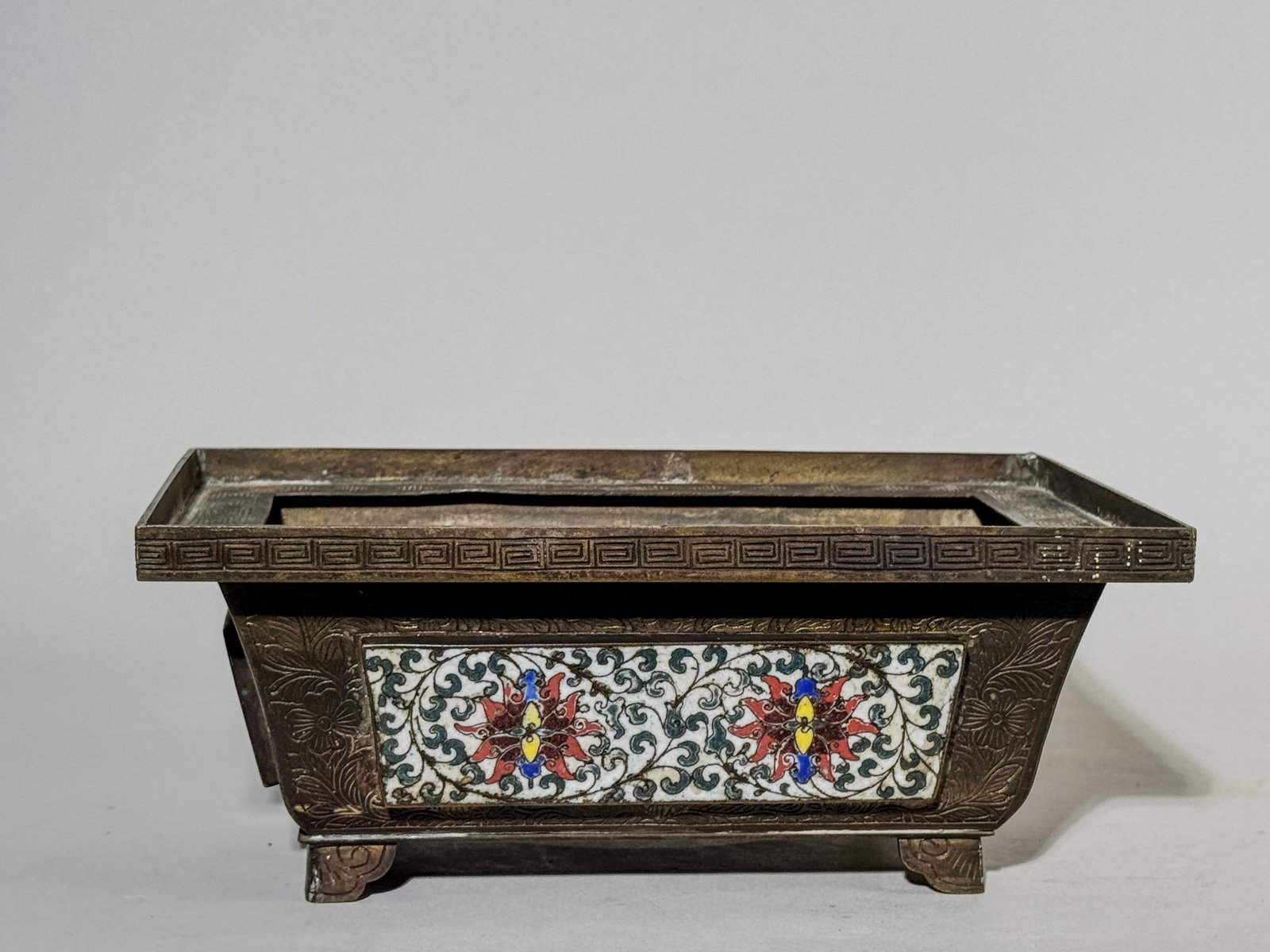 CHINESE CLOISONNE BONSAI PLANTER: A Chinese cloisonne bonsai planter. Note: This item is in New York, where it can be shipped from.