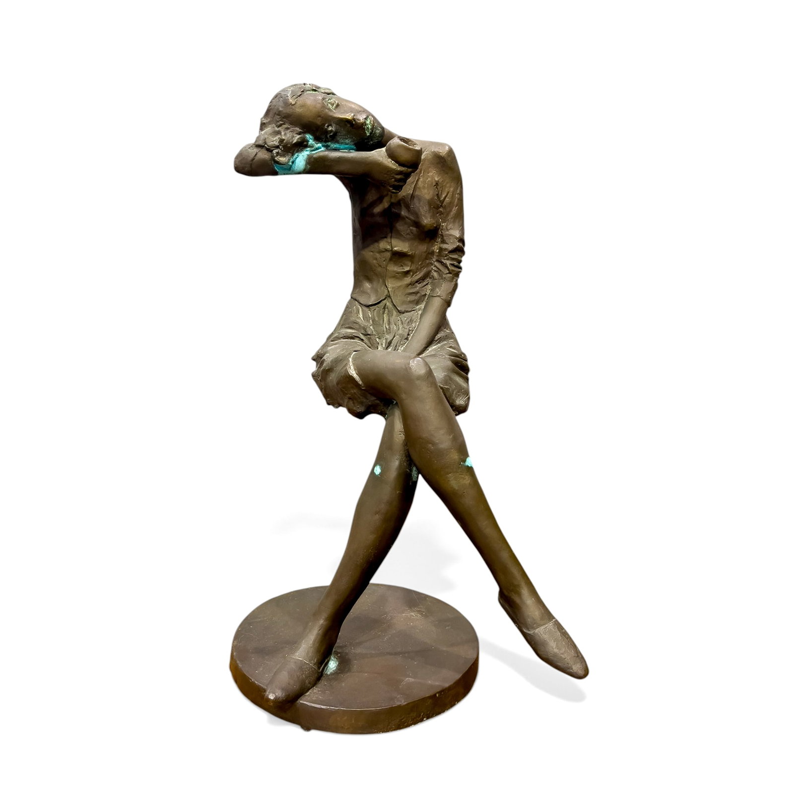 XIANG JING (CHINESE, B. 1968), WINE: Xiang Jing (Chinese, b. 1968), "Wine." Bronze sculpture depicting a stylized seated figure, signed and marked "7-1," with a dark brown patinated surface. Approx. 19.5 x 10.5 x 12.5 in (49.52 x 26.67