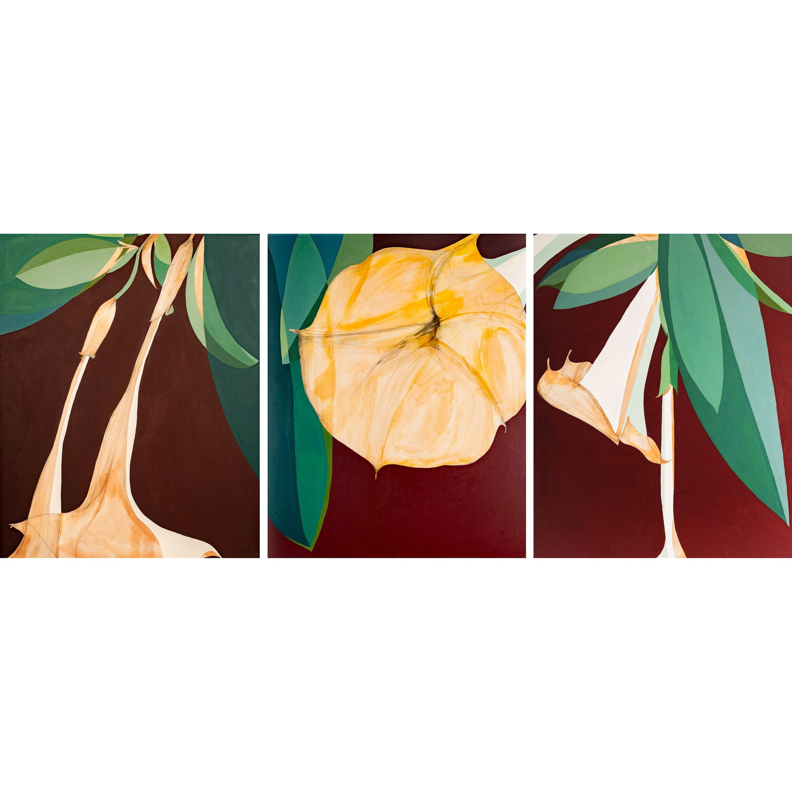 (LOT OF 3) LARGE STYLIZED FLORAL PAINTINGS: (lot of 3) Large stylized floral paintings. Image: 59.45"h x 47.24"w (151 x 120 cm); Overall (with frame): 63.98"h x 51.77"w (162.5 x 131.5 cm) (x3)