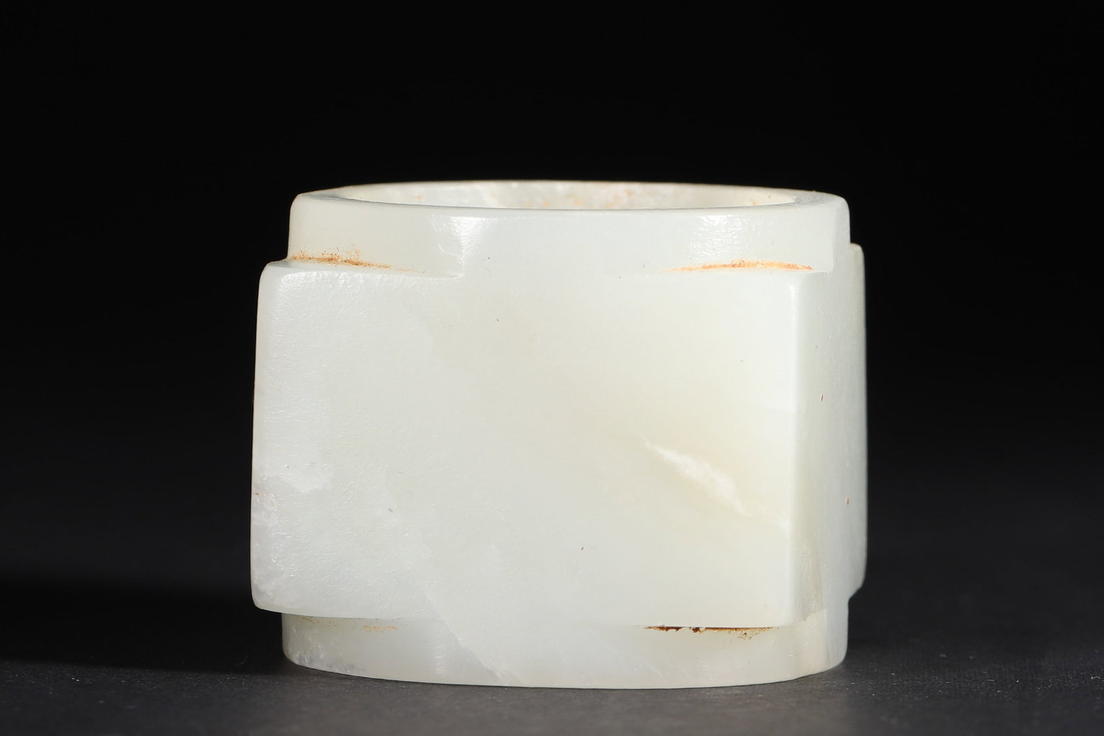 A WHITE JADE CONG-FORM THUMB RING - 2