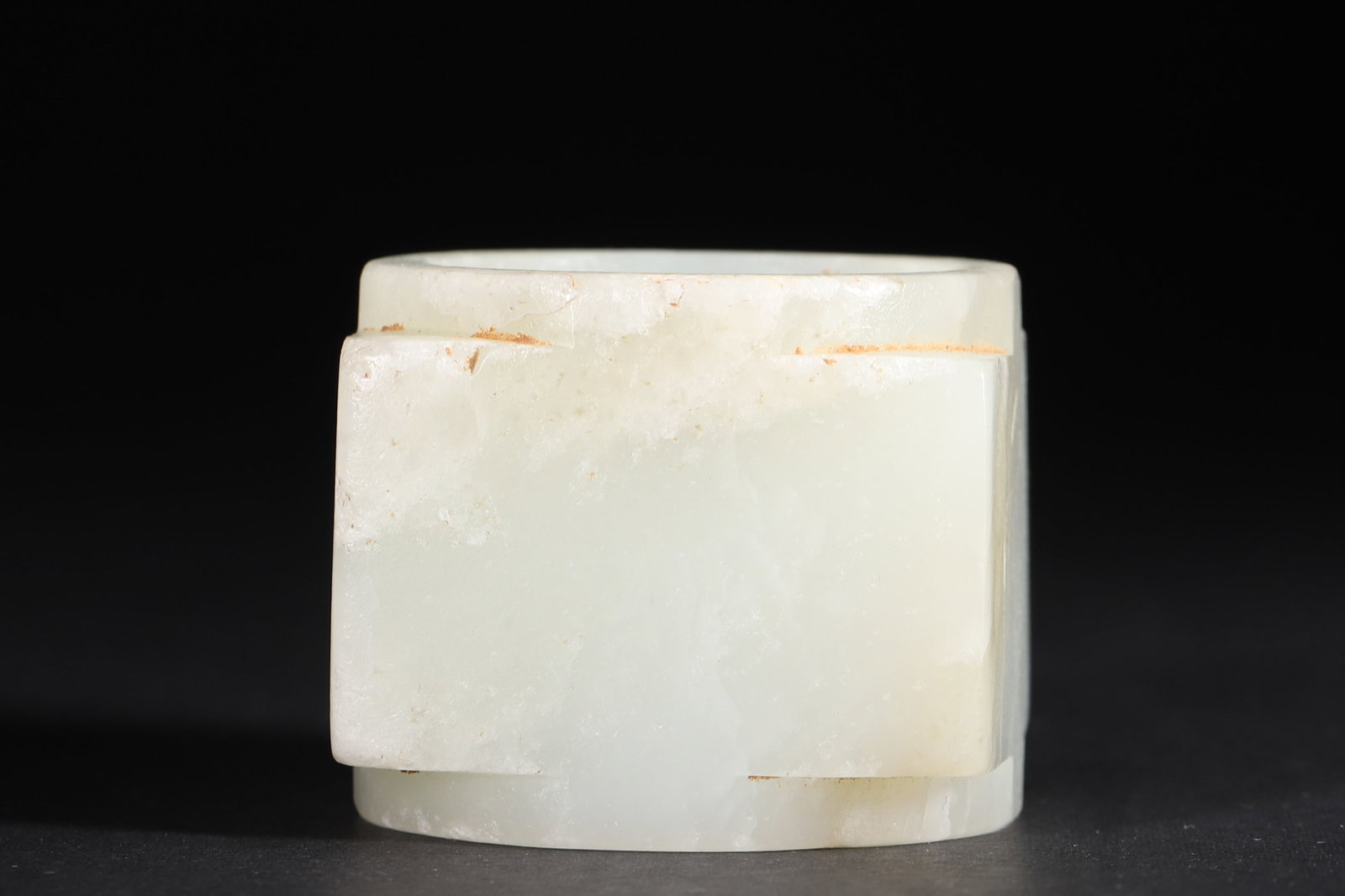 A WHITE JADE CONG-FORM THUMB RING - 4