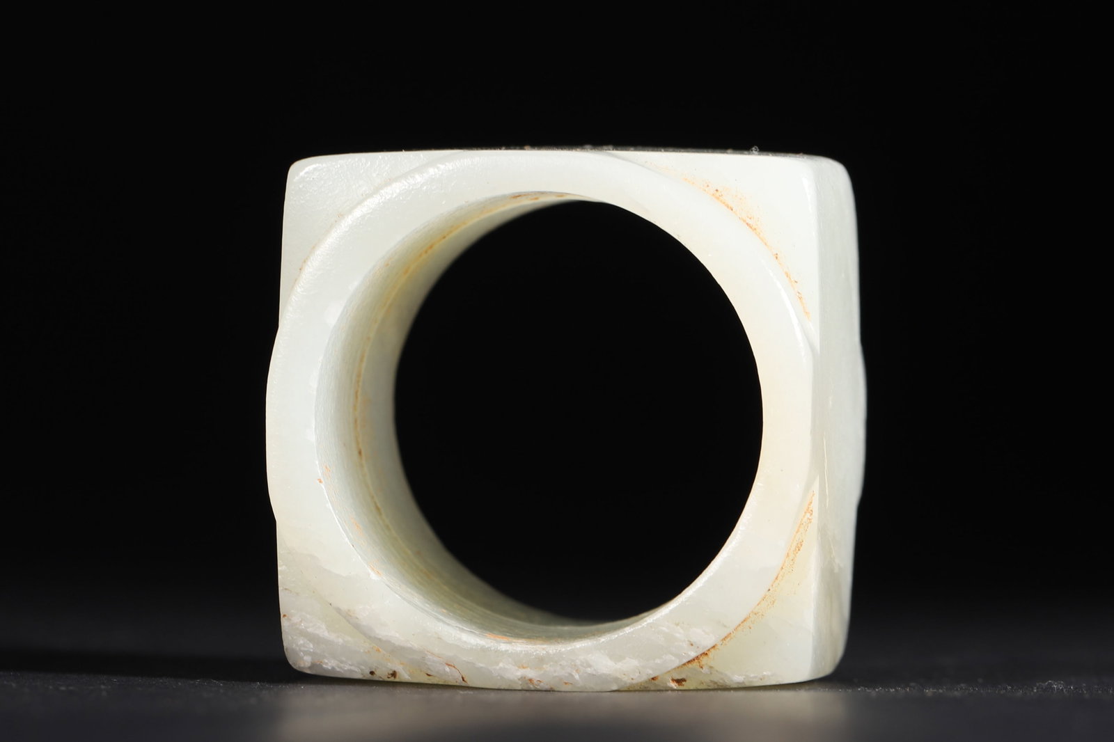 A WHITE JADE CONG-FORM THUMB RING - 5