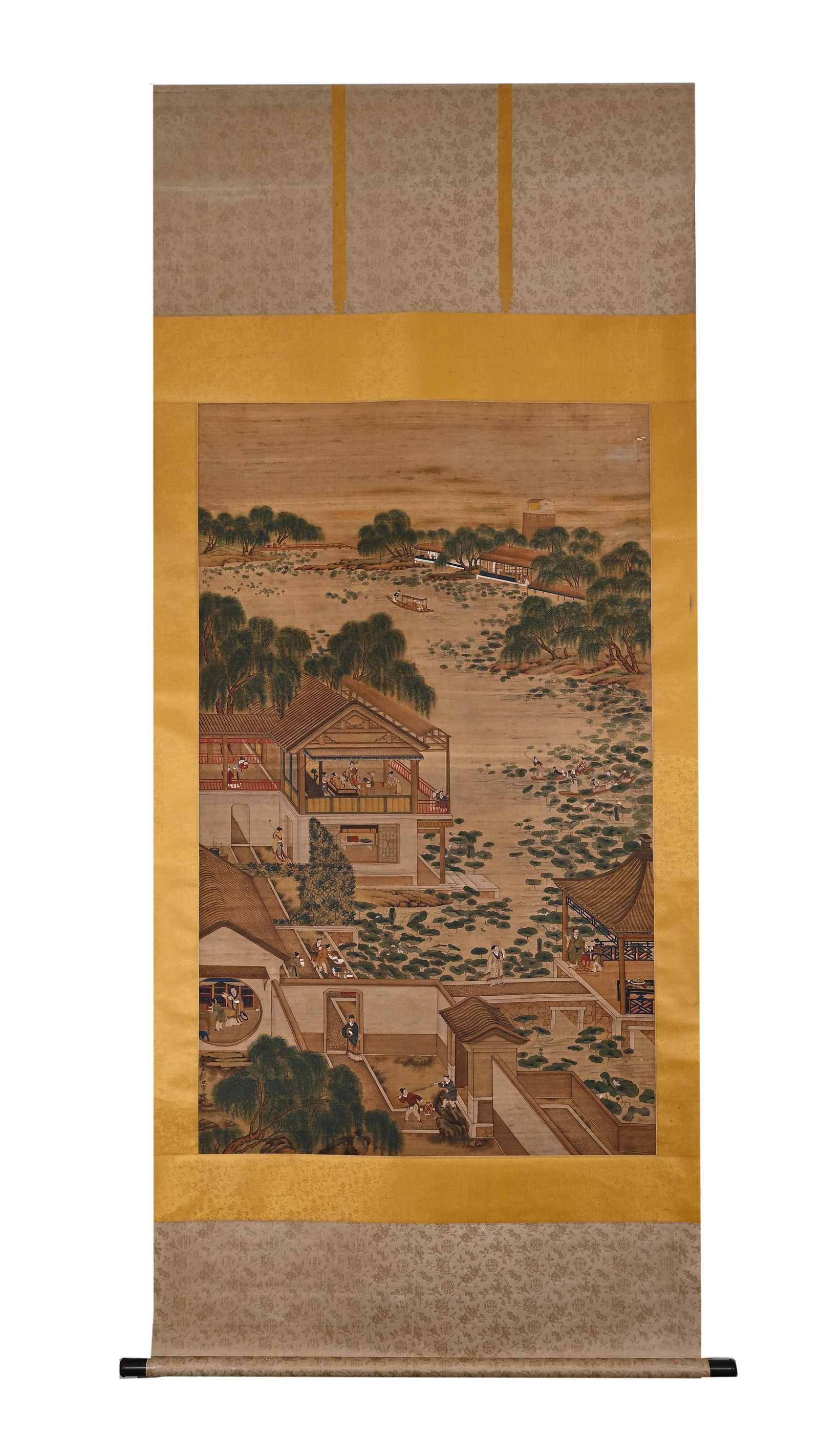 GIUSEPPE CASTIGLIONE, ATTRIBUTED TO, GARDEN SCENE BY A LOTUS POND, HANGING SCROLL (1 of 9)