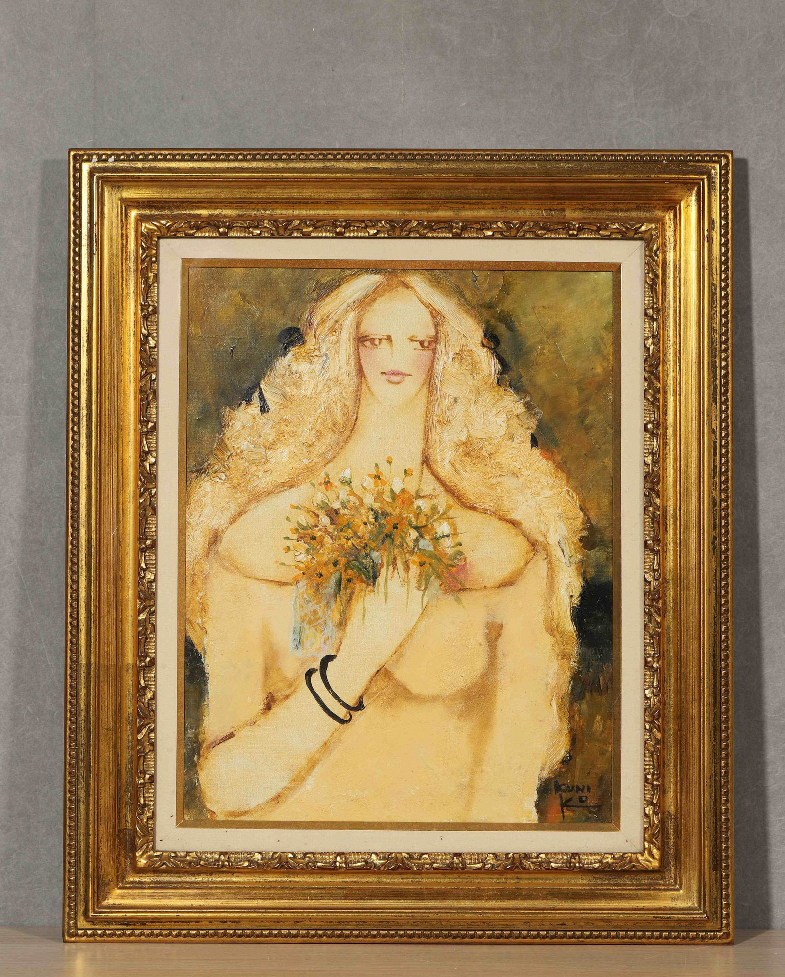 KUNI KO, ATTRIBUTED TO, OIL ON CANVAS: Attributed to Kuni Ko. Oil on canvas, framed. Dimensions: Canvas: 40 x 31 cm; Frame: 58 x 49 cm.