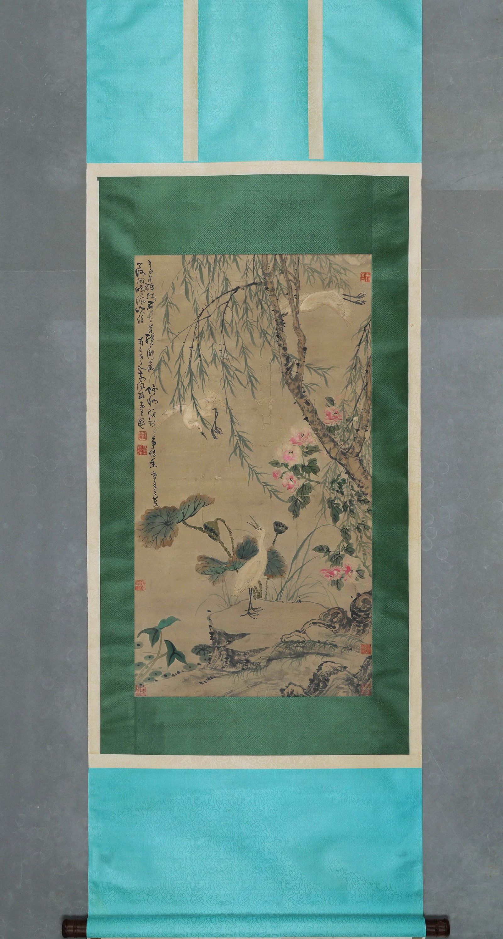 GAO FENGHAN, ATTRIBUTED TO, EGRETS BY A WILLOW POND, HANGING SCROLL (1 of 9)