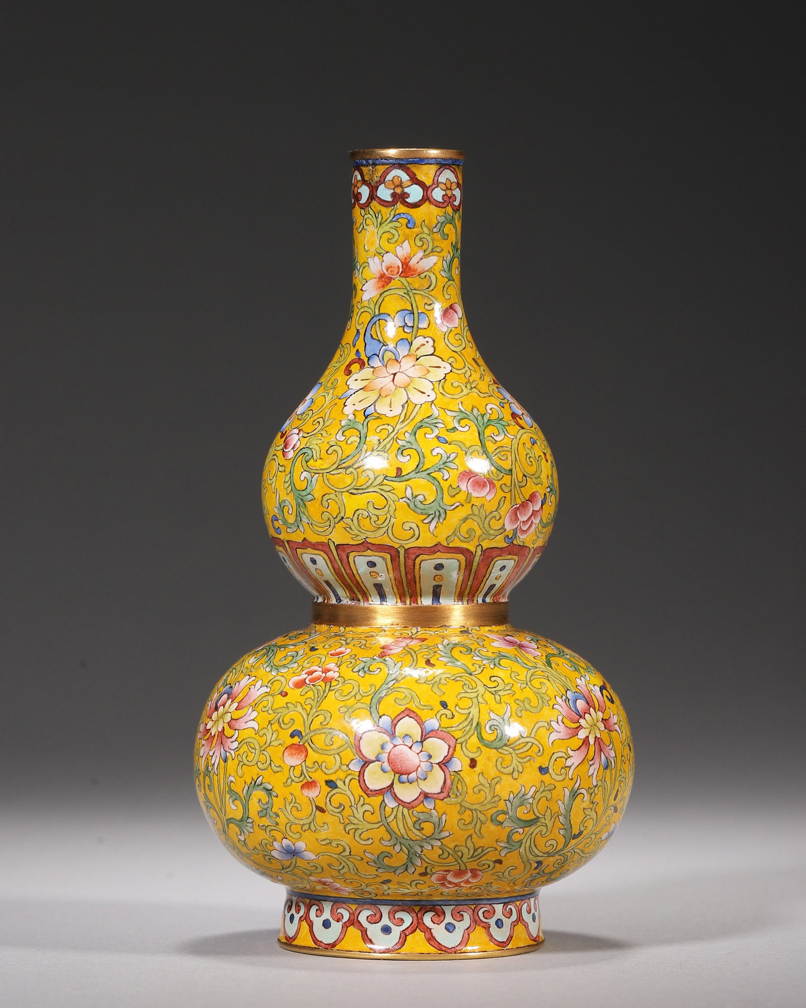 A COPPER-BODY PAINTED-ENAMEL GOURD VASE WITH LOTUS SCROLLS (1 of 6)
