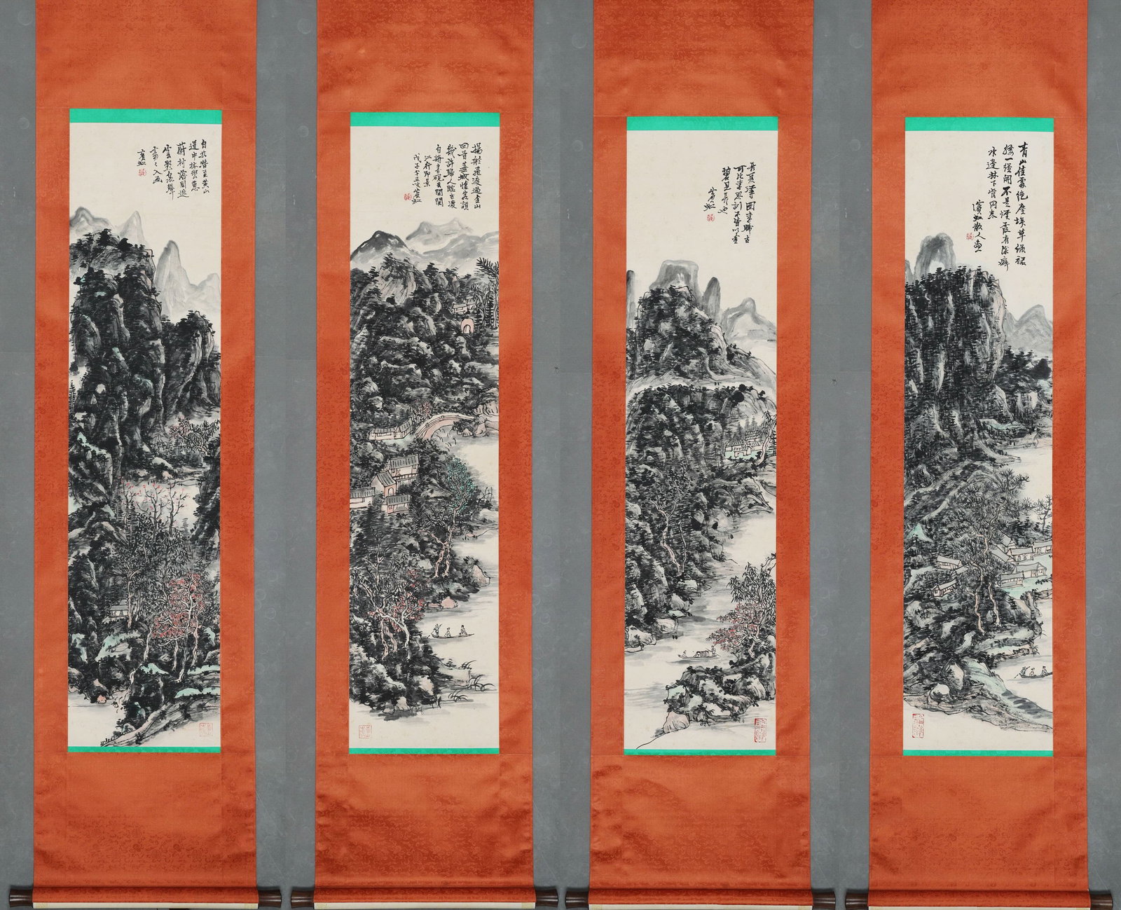 HUANG BINHONG, ATTRIBUTED TO, FOUR SEASONS LANDSCAPES, SET OF FOUR HANGING SCROLLS (1 of 11)