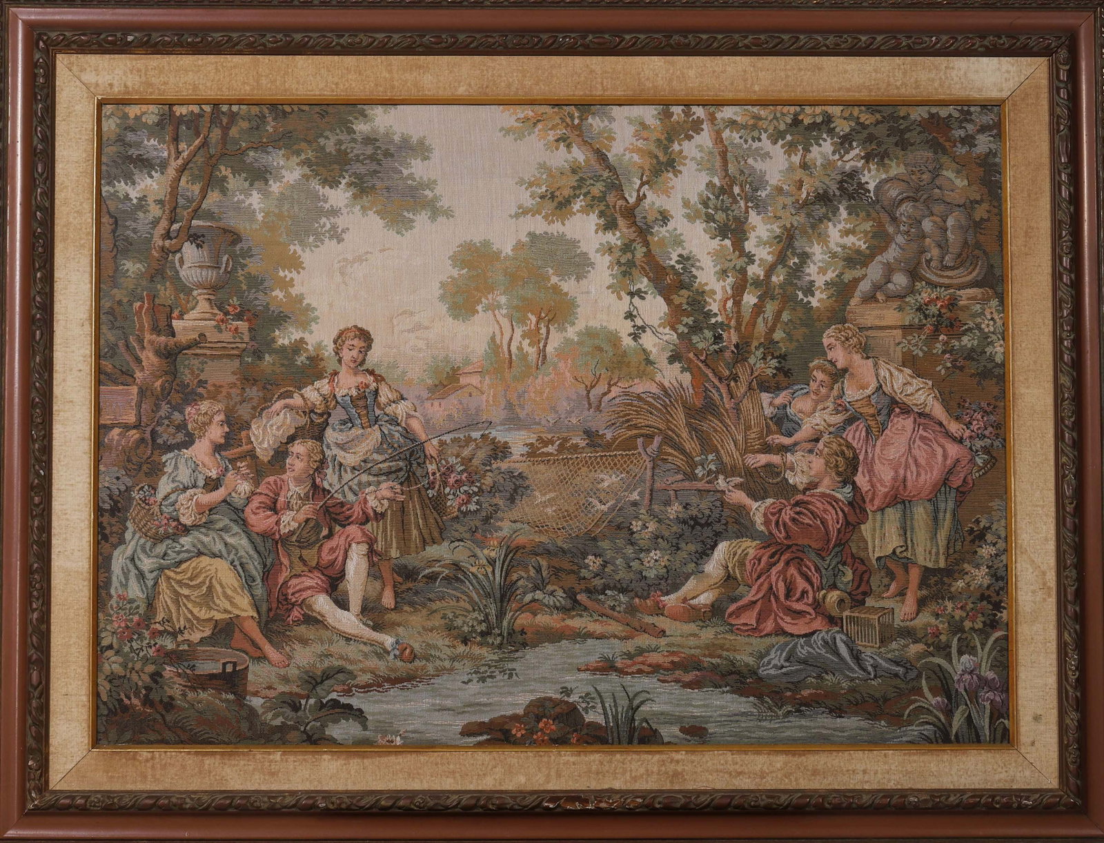 AN AUBUSSON-STYLE HANDWOVEN WOOL TAPESTRY WITH PASTORAL SCENE (1 of 6)