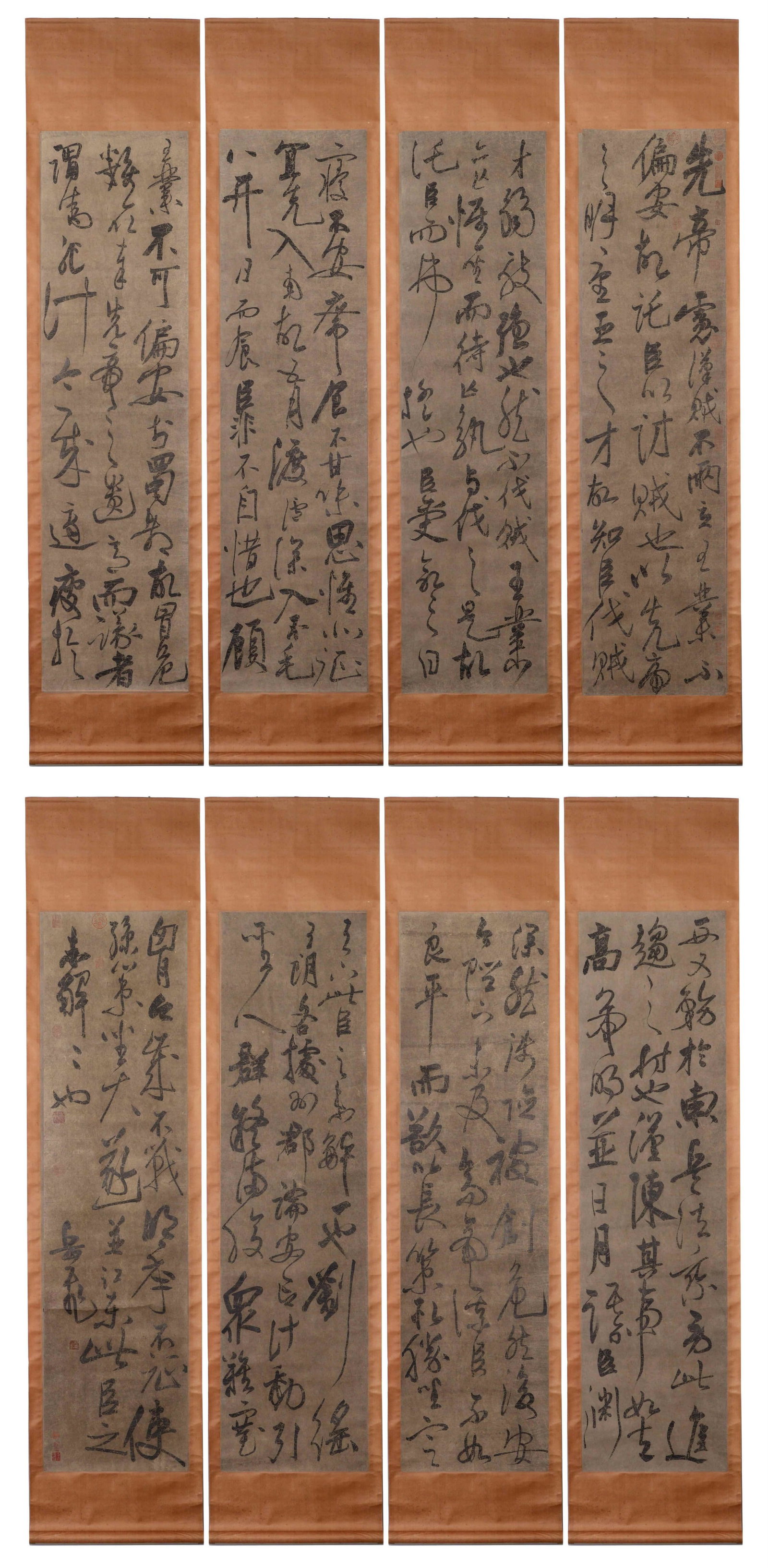 YUE FEI, ATTRIBUTED TO, CURSIVE CALLIGRAPHY, SET OF EIGHT HANGING SCROLLS (1 of 20)