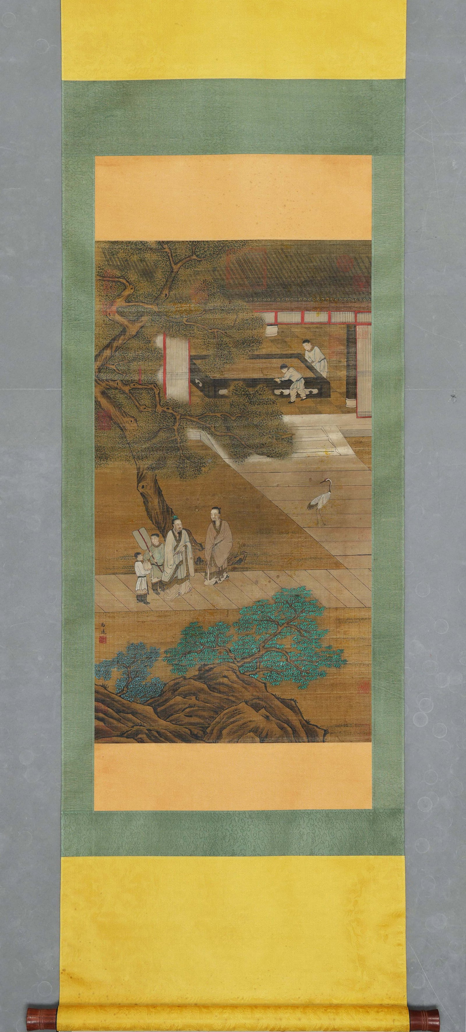 MA YUAN, ATTRIBUTED TO, SCHOLARS IN A COURTYARD, HANGING SCROLL (1 of 8)
