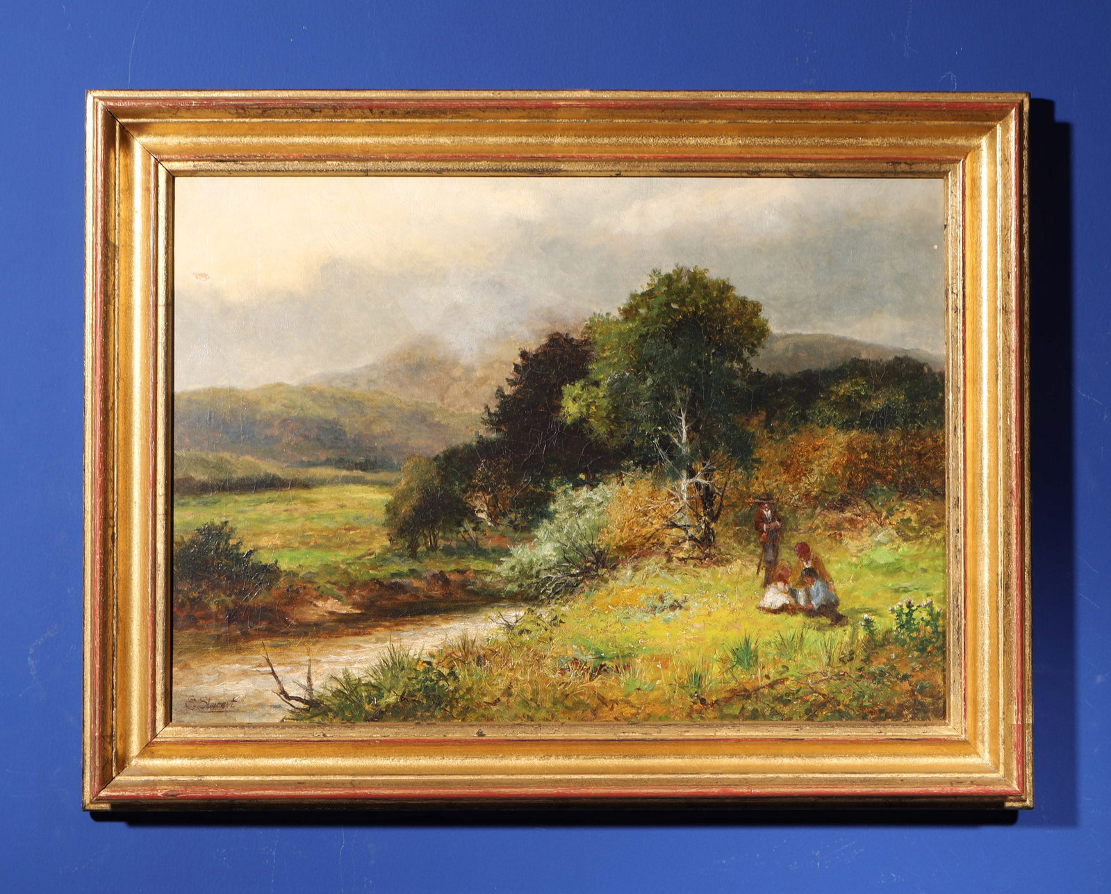 BRITISH SCHOOL, THE PICNIC, OIL ON CANVAS: Oil on canvas, titled 'The Picnic', bearing a signature and framed. Dimensions: Image: 36 x 50 cm; Frame: 47 x 62 cm. Note: By repute, acquired from a European gallery.