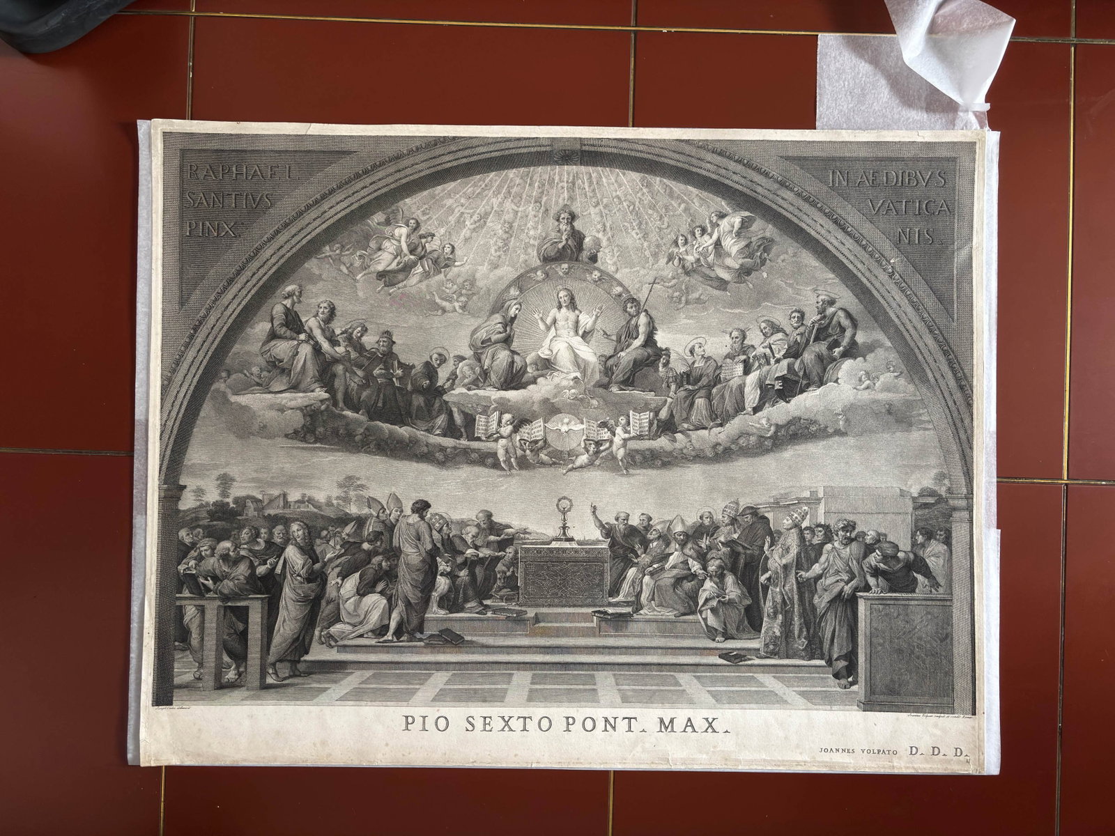 GIOVANNI VOLPATO, AFTER RAPHAEL, THE DISPUTATION OF THE HOLY SACRAMENT, ENGRAVING AND ETCHING: An engraving and etching by Giovanni Volpato after Raphael's composition 'The Disputation of the Holy Sacrament', with Giuseppe Carducci identified in the source as the intermediate draughtsman,