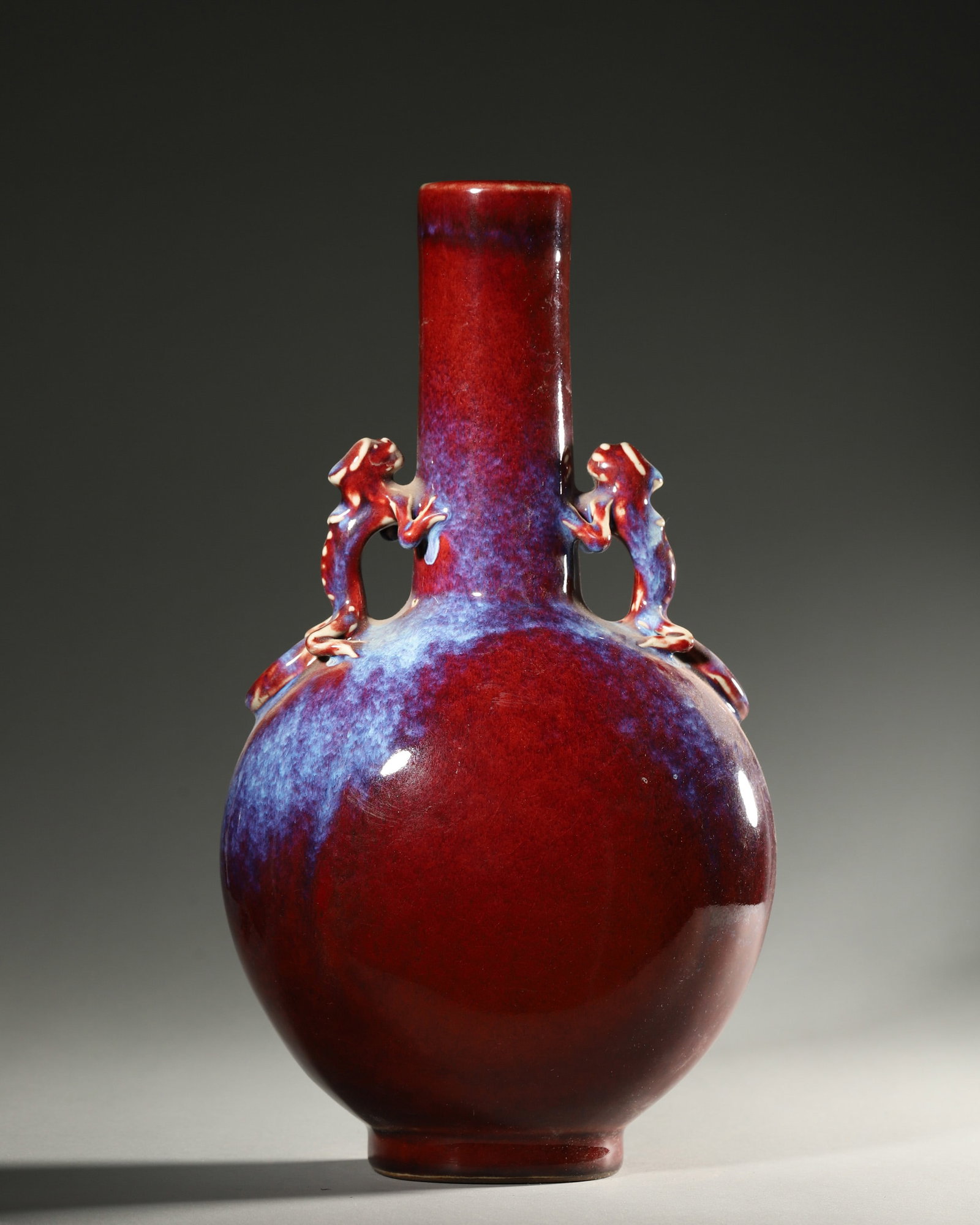 A FLAMBE-GLAZED VASE WITH CHILONG HANDLES (1 of 7)