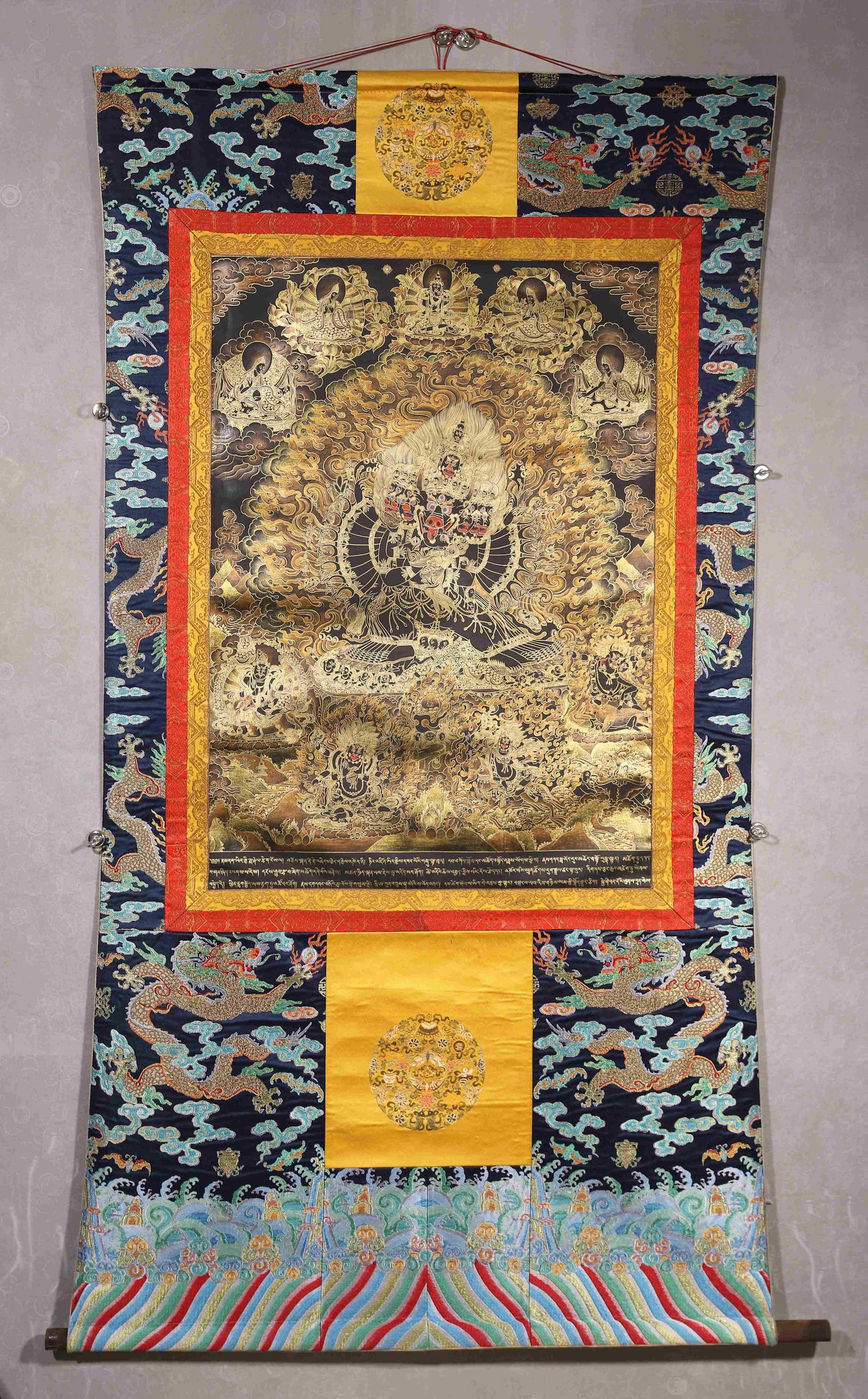 A BLACK-GROUND THANGKA OF YAMANTAKA (1 of 13)