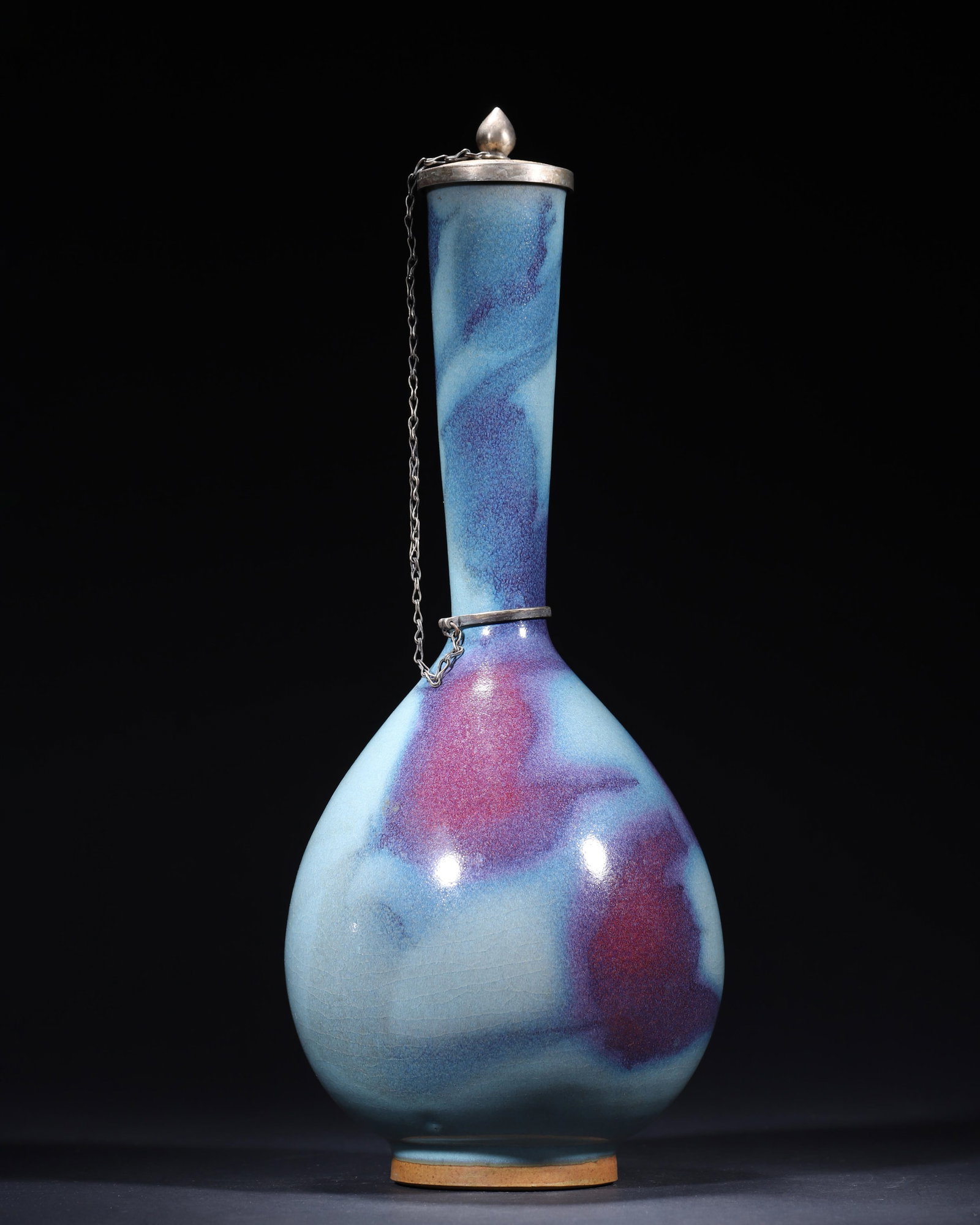 A JUN-TYPE SKY-BLUE AND PURPLE-GLAZED LONG-NECK VASE WITH GILT-METAL COVER (1 of 7)