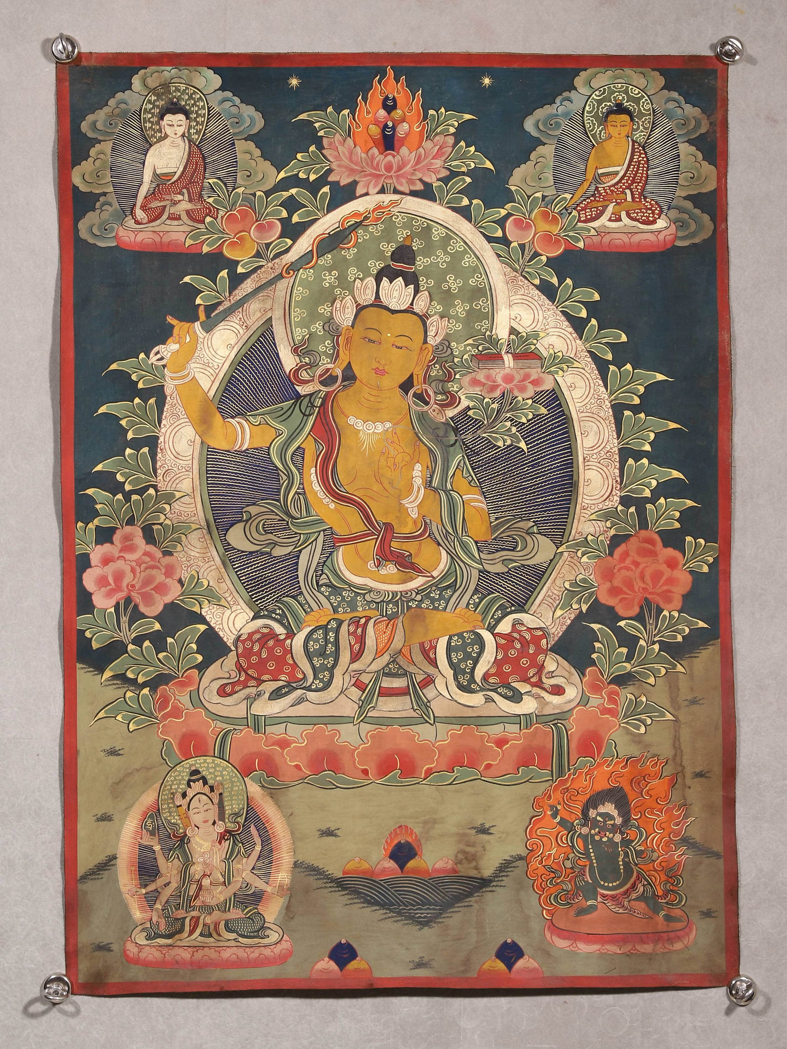 A MINERAL-PIGMENT THANGKA OF MANJUSHRI (1 of 8)