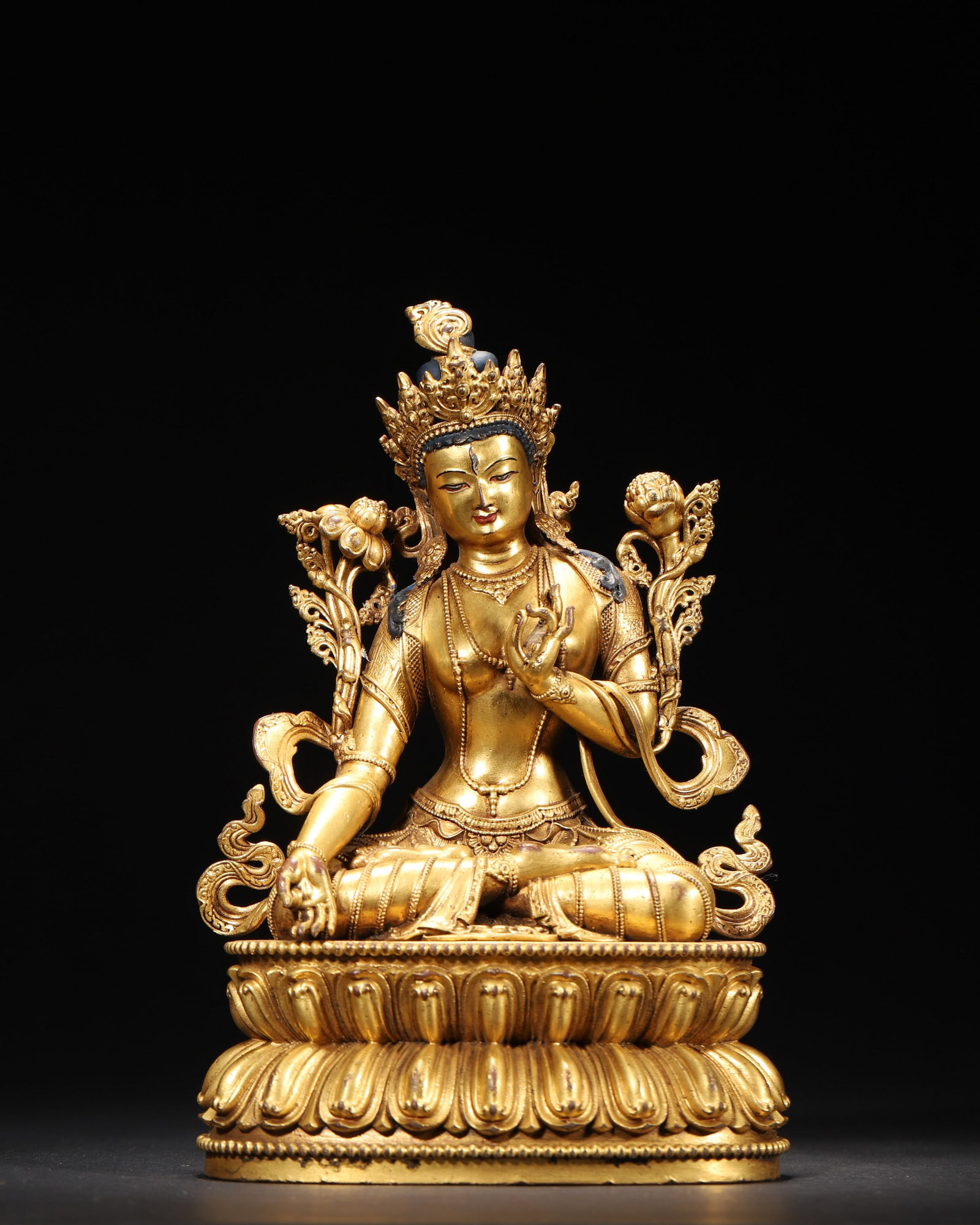 A GILT-BRONZE FIGURE OF GREEN TARA (1 of 9)