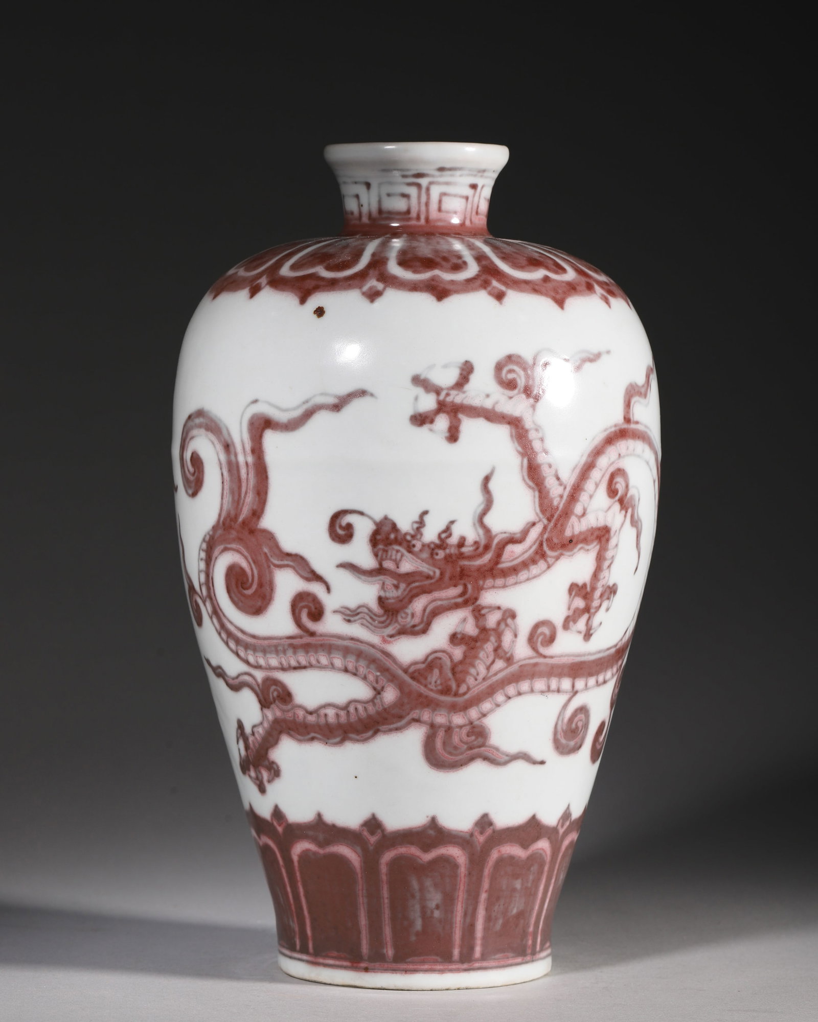 A COPPER-RED-DECORATED 'CHILONG AND CLOUD' MEIPING (1 of 7)