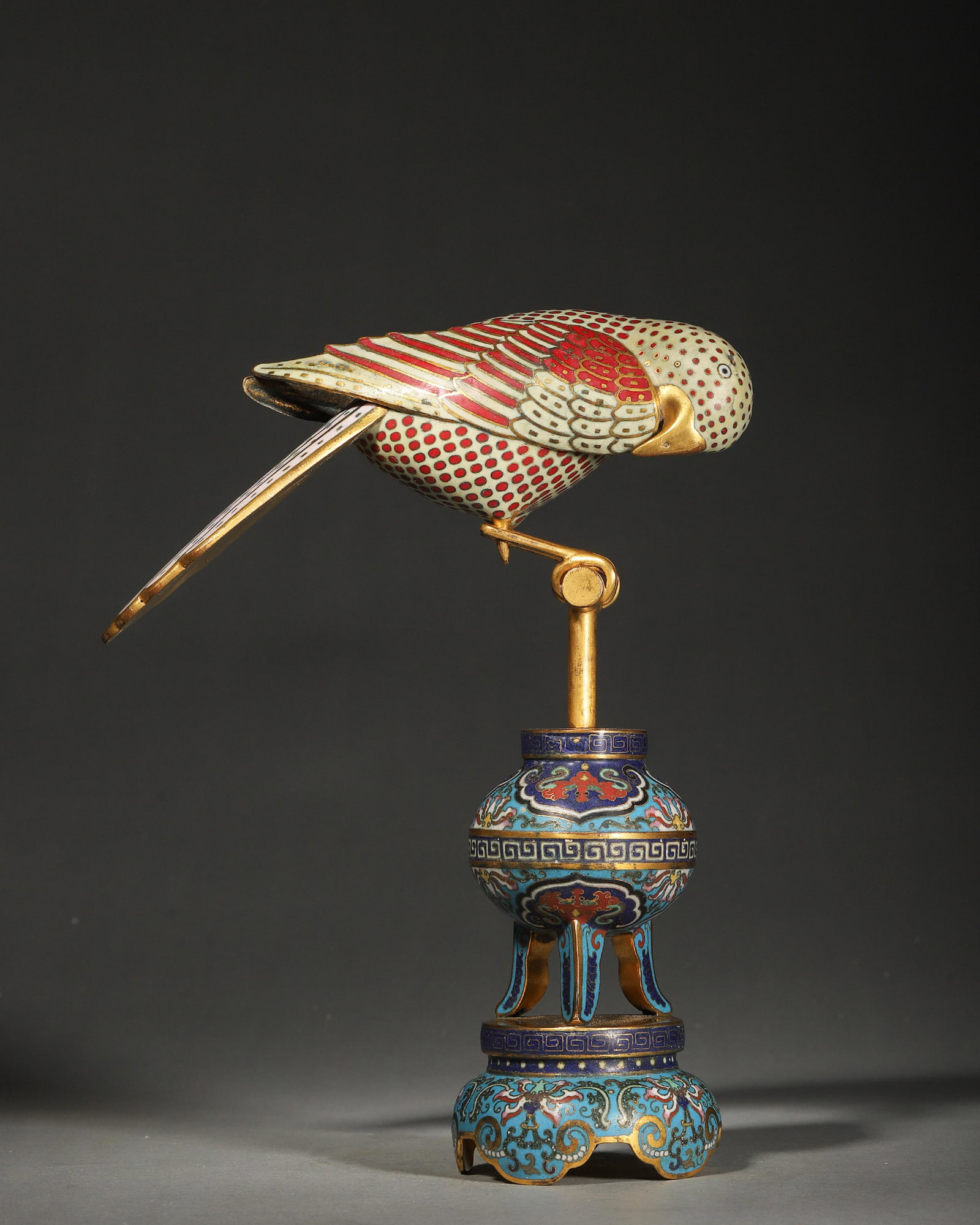 A CLOISONNE ENAMEL PARROT ORNAMENT (1 of 9)