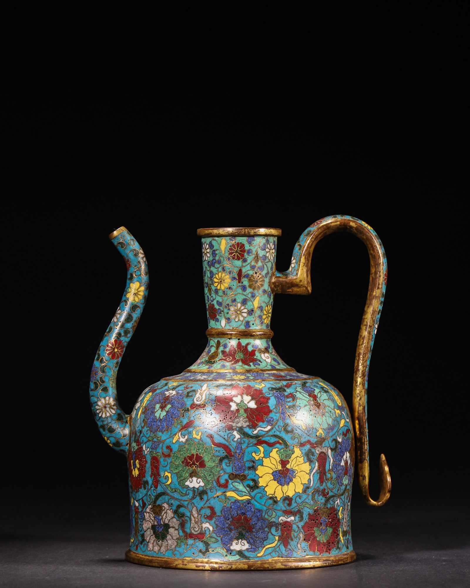 A GILT-BRONZE CLOISONNE ENAMEL FLORAL EWER (1 of 9)